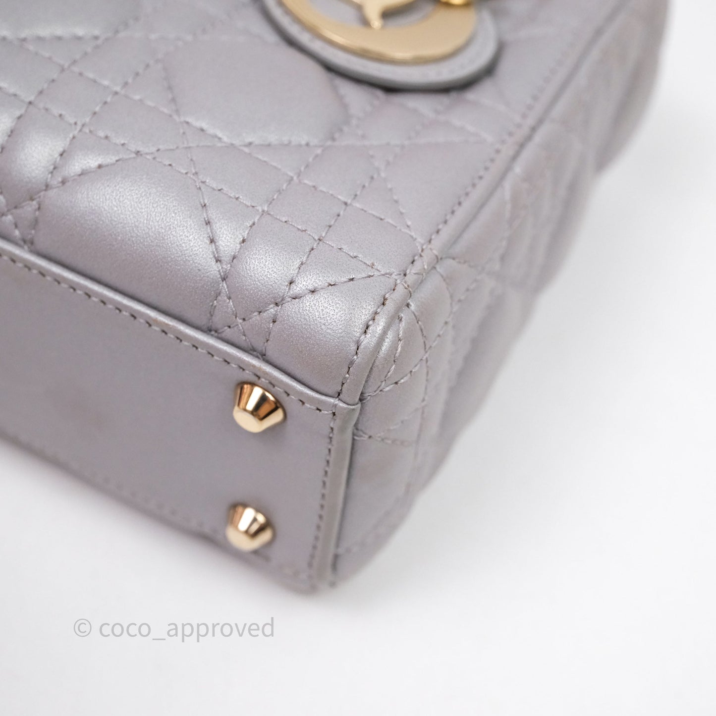 Christian Dior Mini Lady Dior Iridescent Grey Lambskin Cannage Gold Hardware