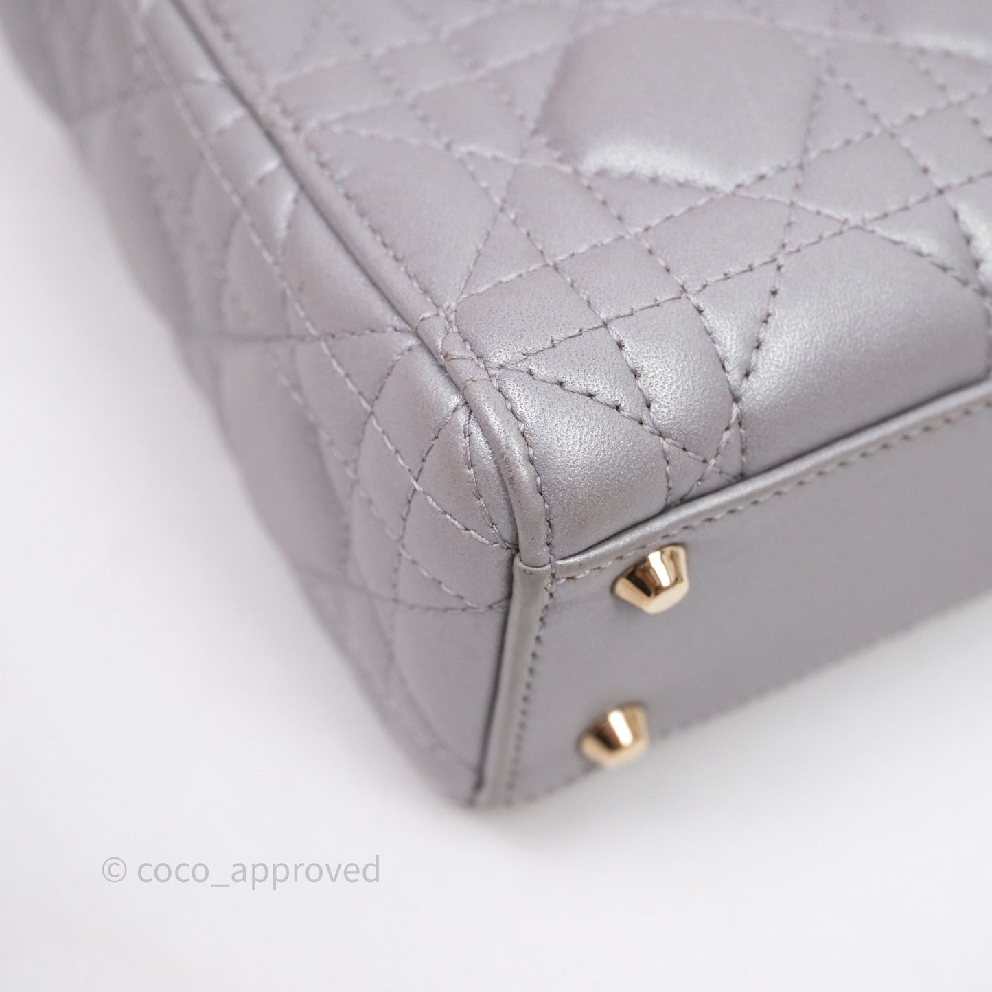 Christian Dior Mini Lady Dior Iridescent Grey Lambskin Cannage Gold Hardware