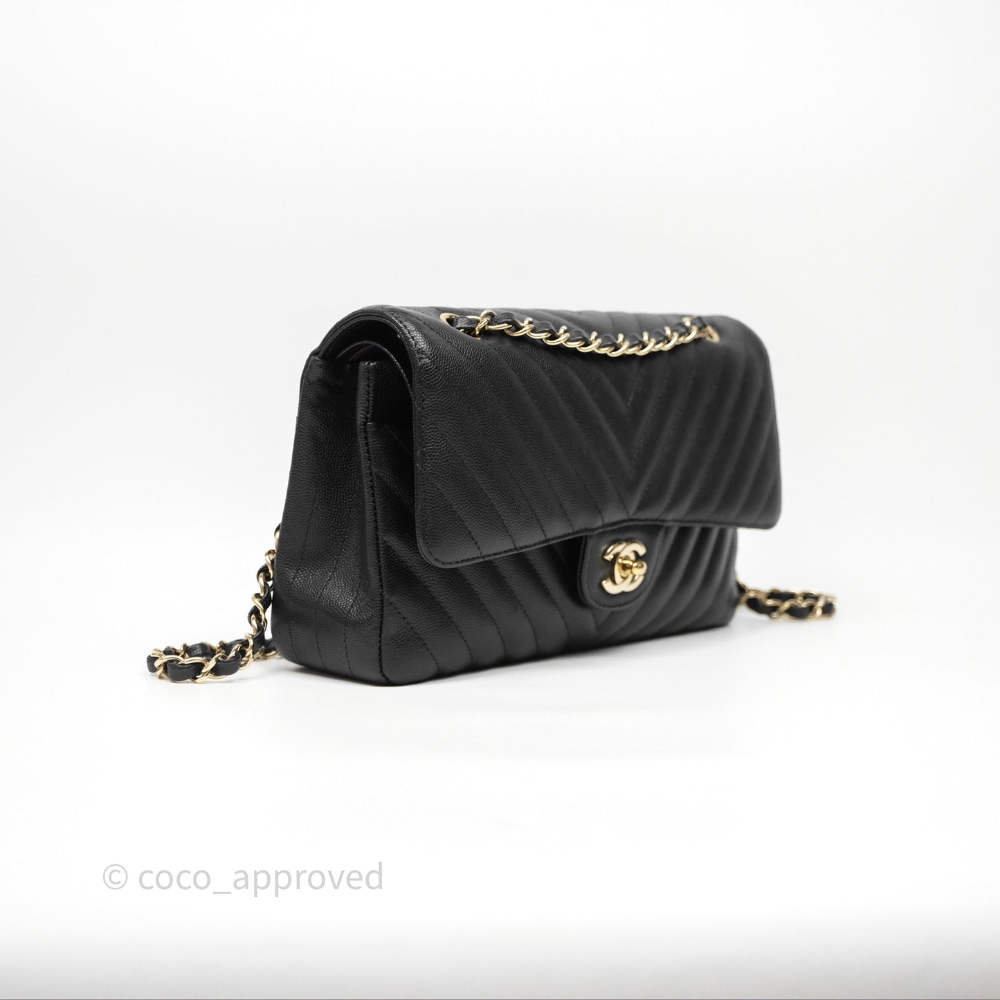 Chanel Classic M/L Medium Flap Chevron Black Caviar Gold Hardware