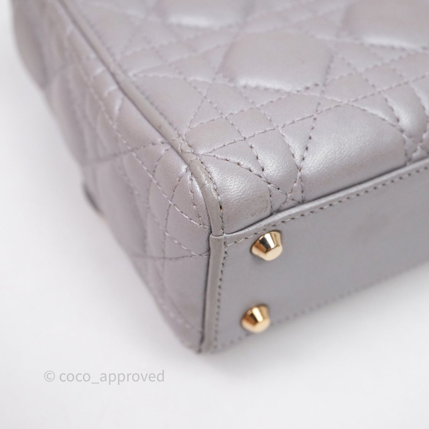 Christian Dior Mini Lady Dior Iridescent Grey Lambskin Cannage Gold Hardware