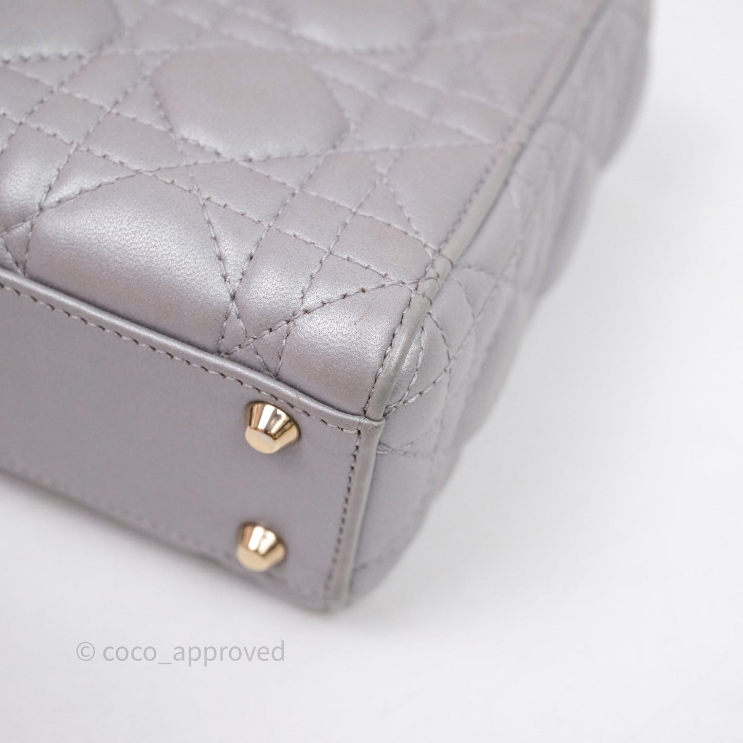 Christian Dior Mini Lady Dior Iridescent Grey Lambskin Cannage Gold Hardware