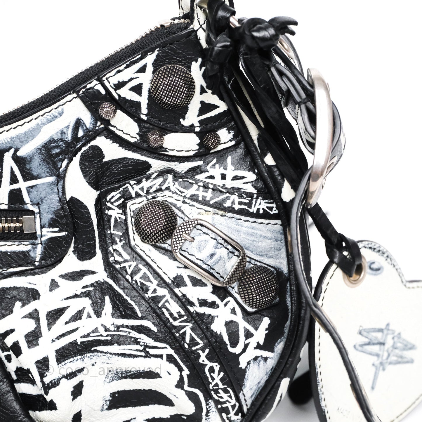 Balenciaga Small Agneau Arena Graffiti Le Cagole Shoulder Bag Black/ White