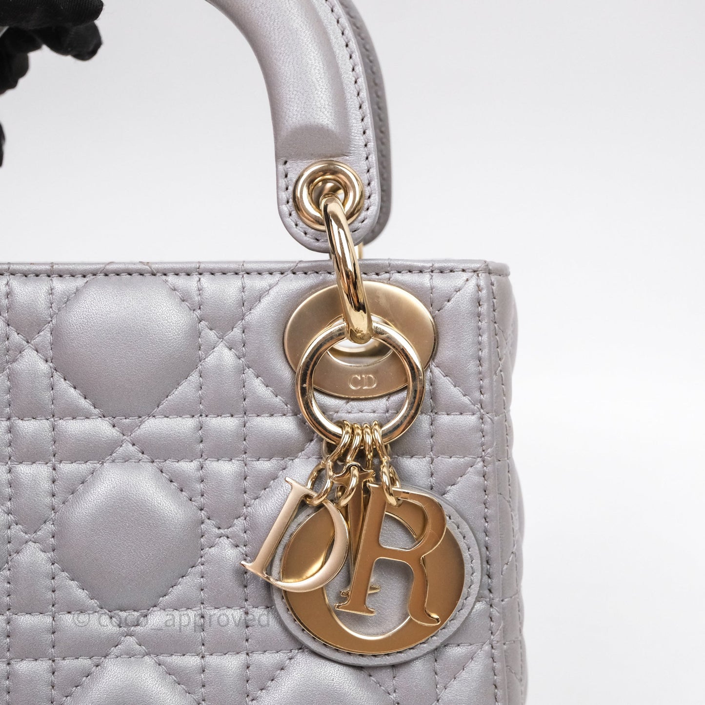 Christian Dior Mini Lady Dior Iridescent Grey Lambskin Cannage Gold Hardware