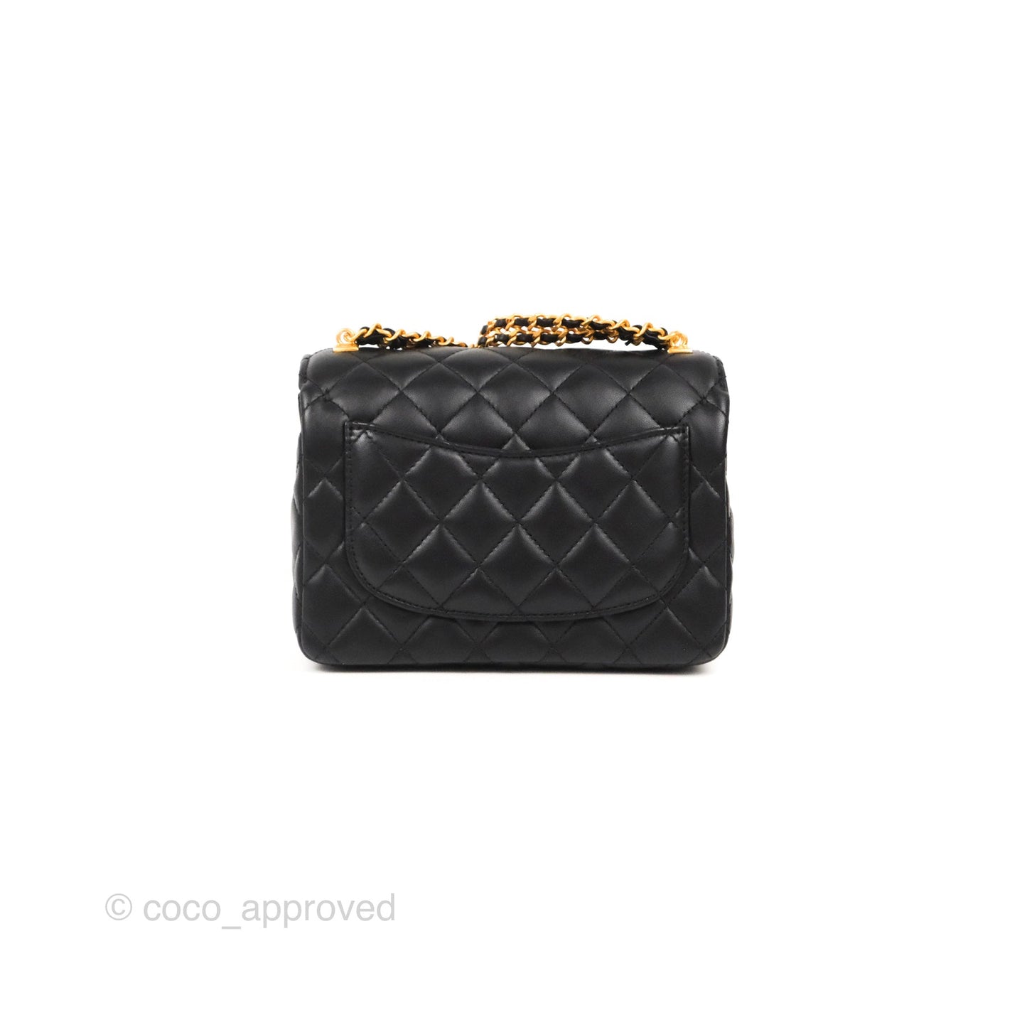 Chanel Flap Bag with Logo Enamel Chain Black Lambskin 22B