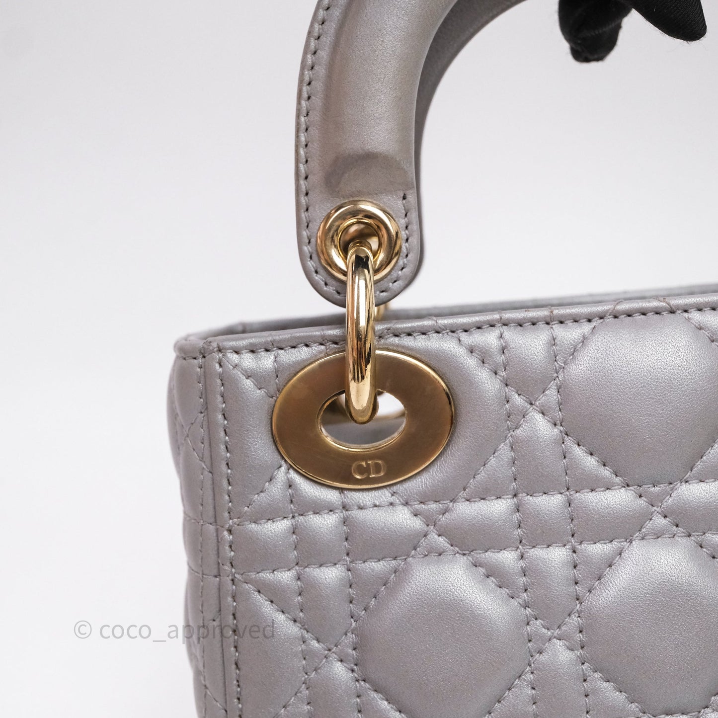Christian Dior Mini Lady Dior Iridescent Grey Lambskin Cannage Gold Hardware
