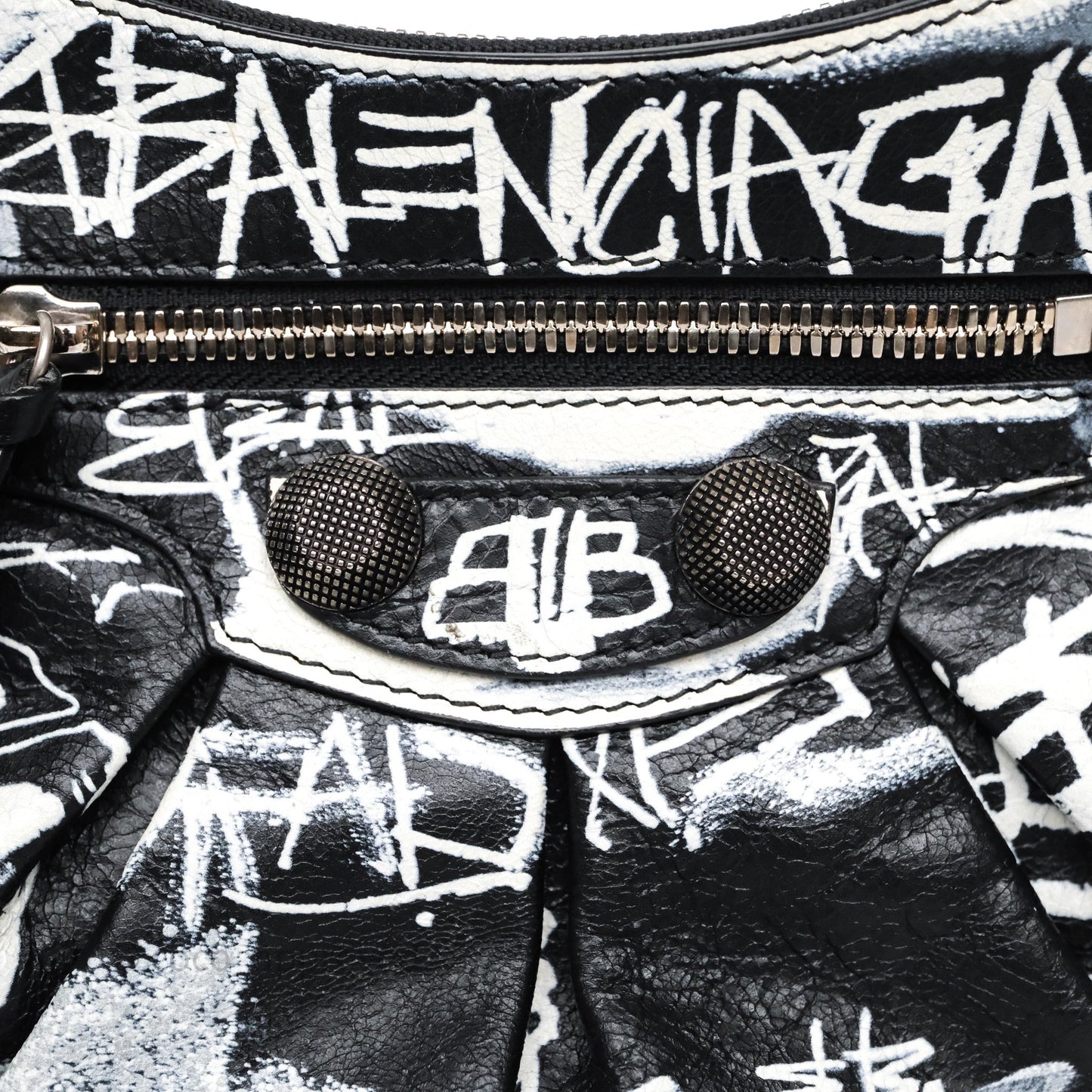 Balenciaga Small Agneau Arena Graffiti Le Cagole Shoulder Bag Black/ White