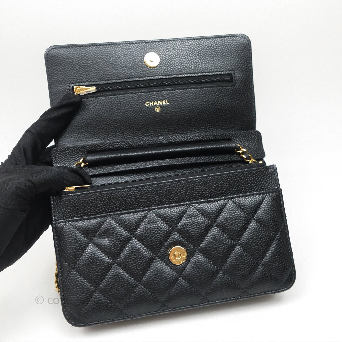 Chanel Quilted WOC Black Caviar Gold Hardware