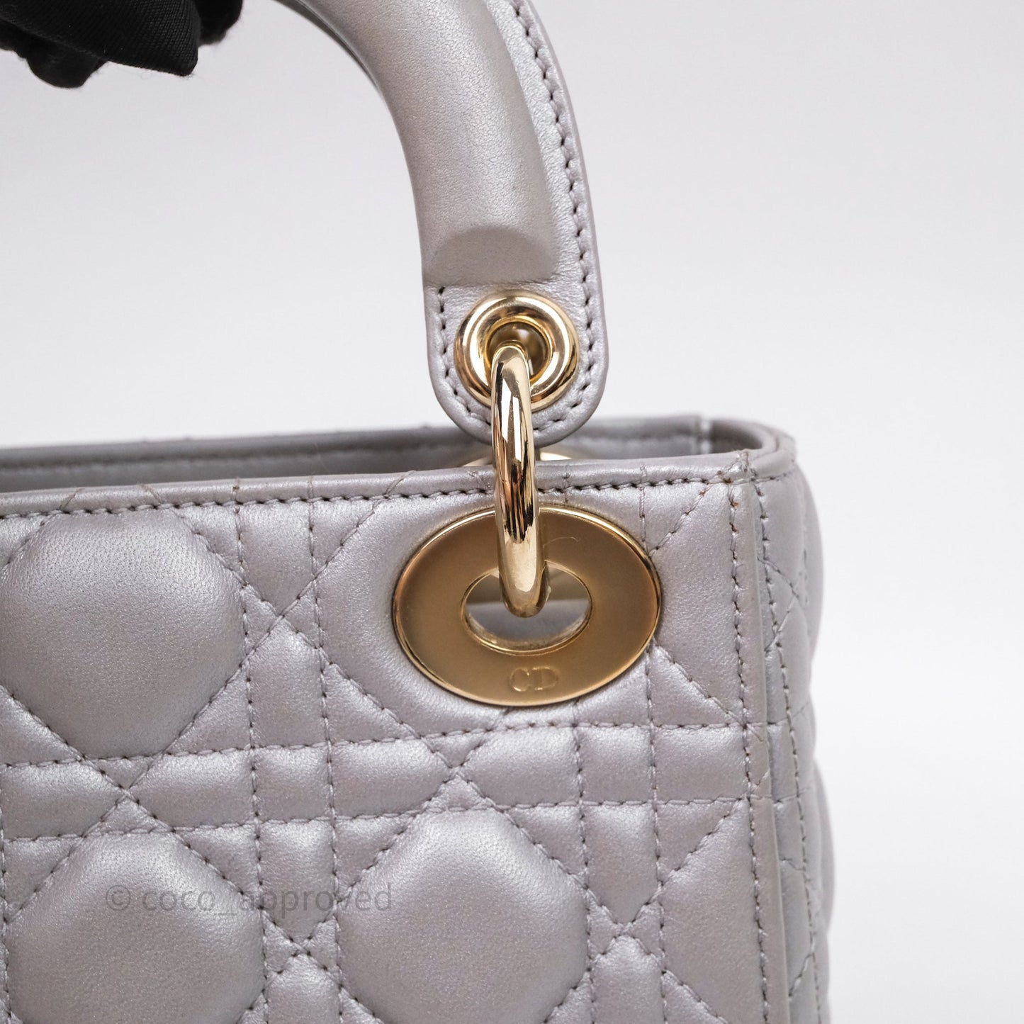 Christian Dior Mini Lady Dior Iridescent Grey Lambskin Cannage Gold Hardware