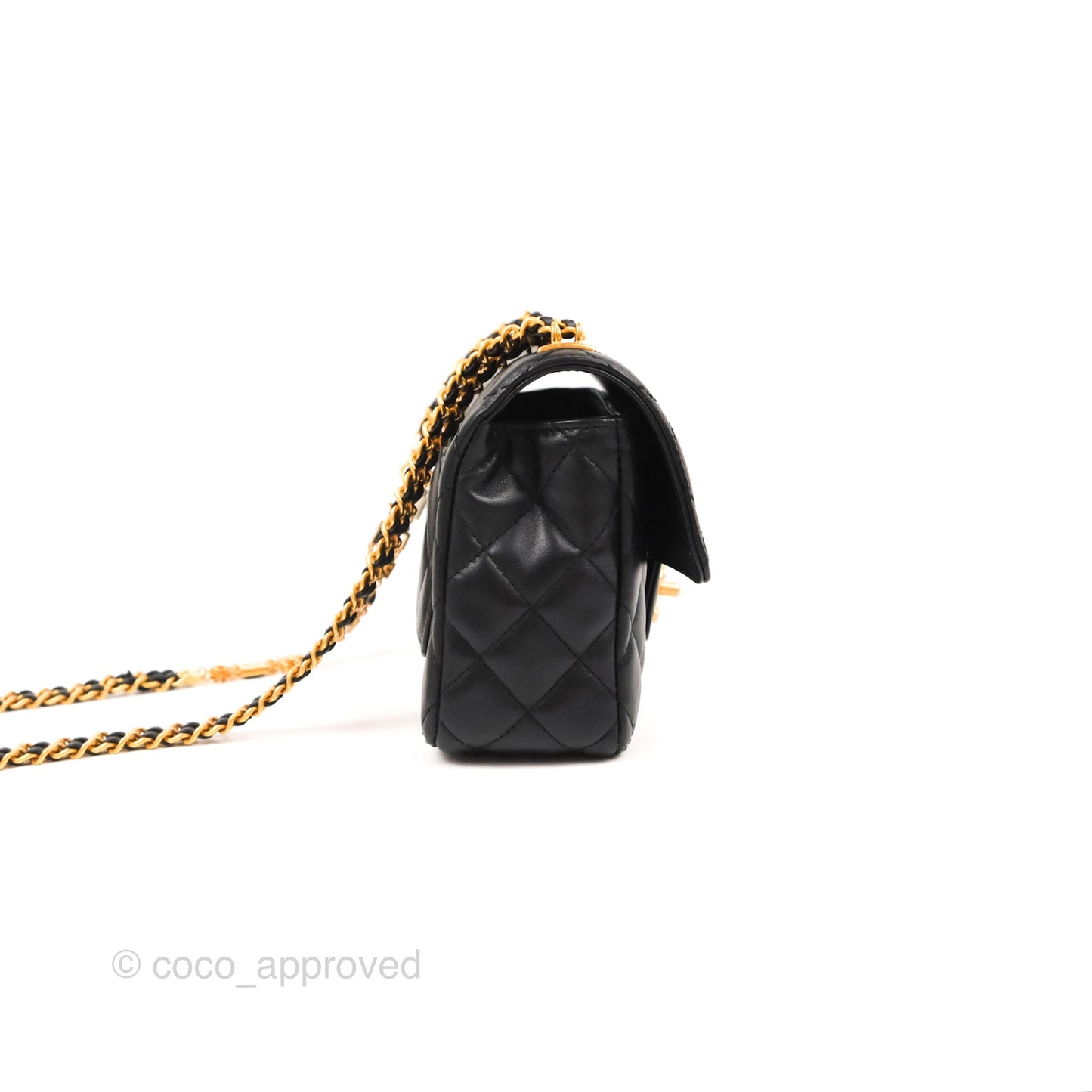 Chanel Flap Bag with Logo Enamel Chain Black Lambskin 22B