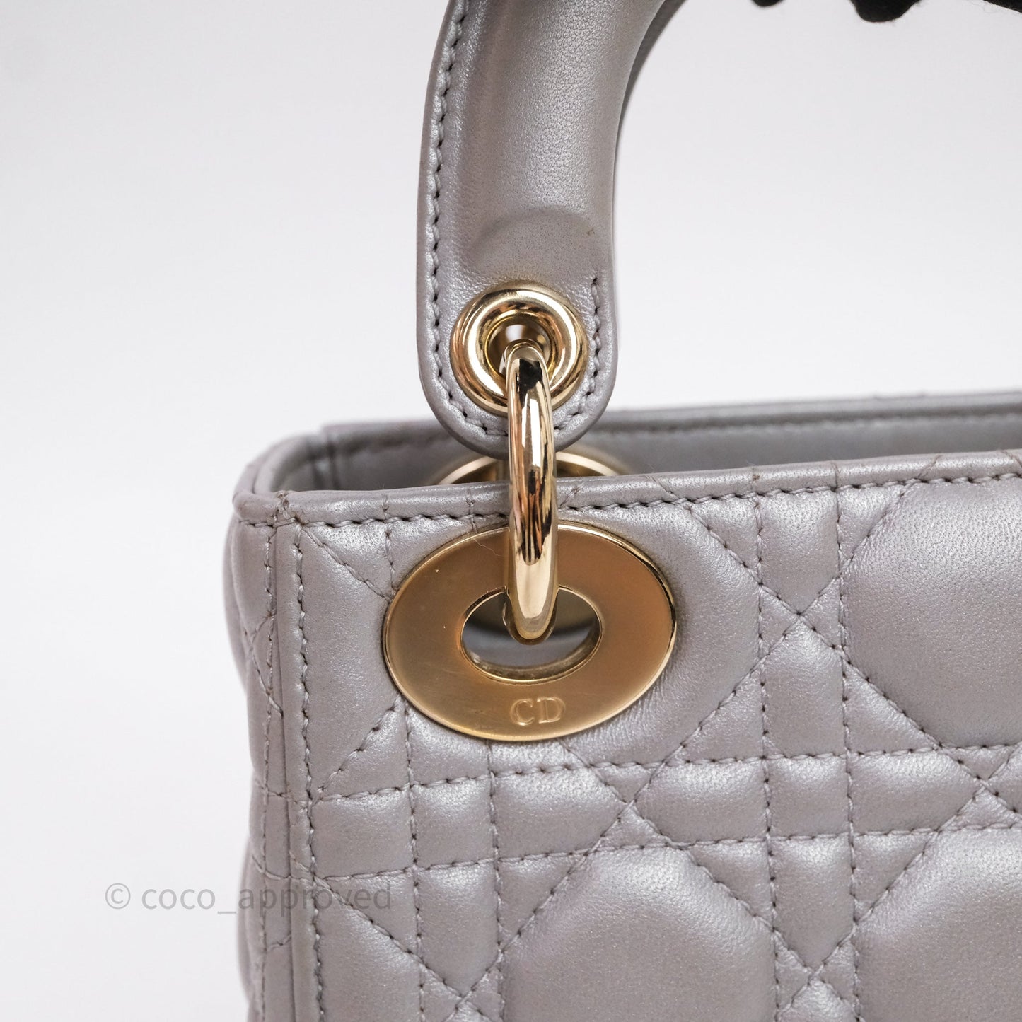 Christian Dior Mini Lady Dior Iridescent Grey Lambskin Cannage Gold Hardware