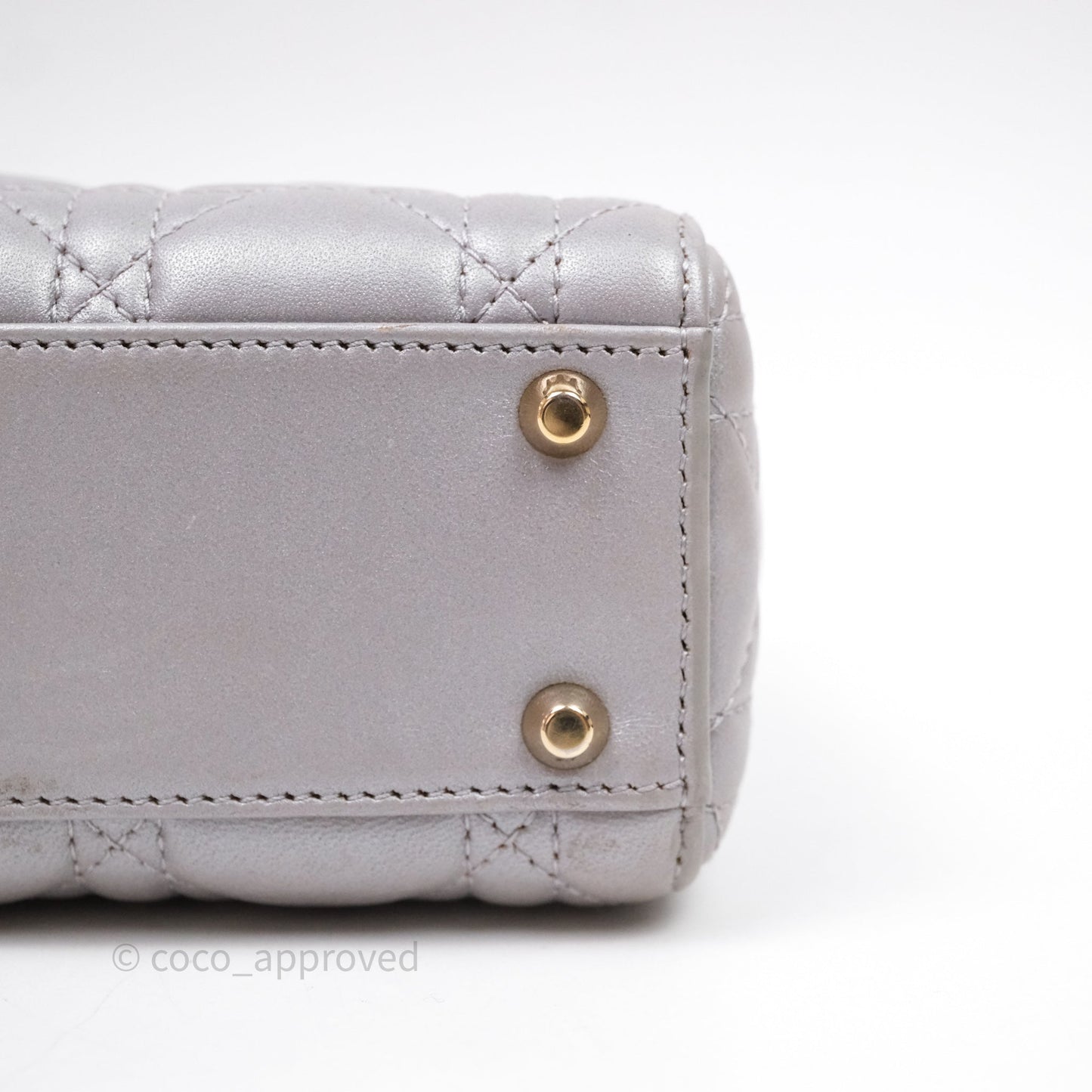 Christian Dior Mini Lady Dior Iridescent Grey Lambskin Cannage Gold Hardware