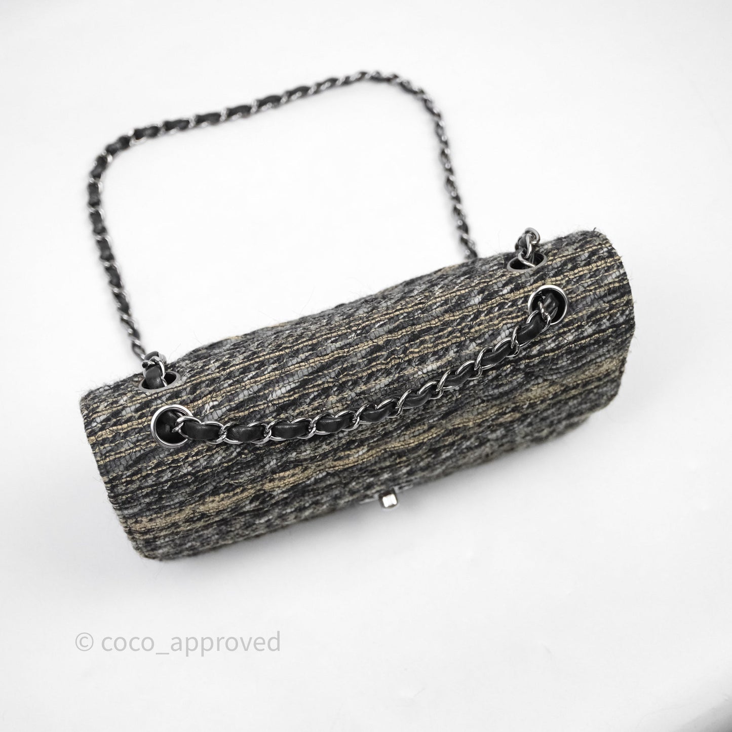 Chanel Classic M/L Medium Flap Quilted Grey Tweed Silver Hardware