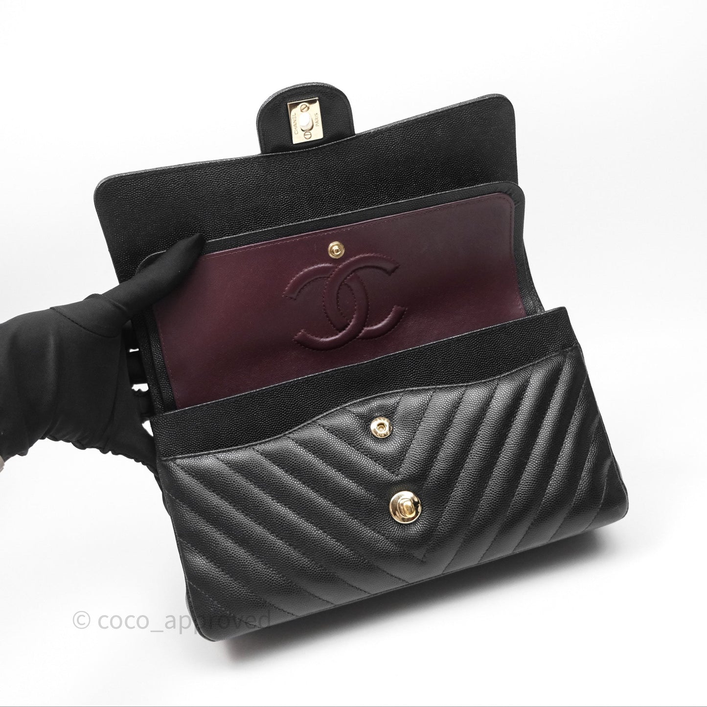 Chanel Classic M/L Medium Flap Chevron Black Caviar Gold Hardware