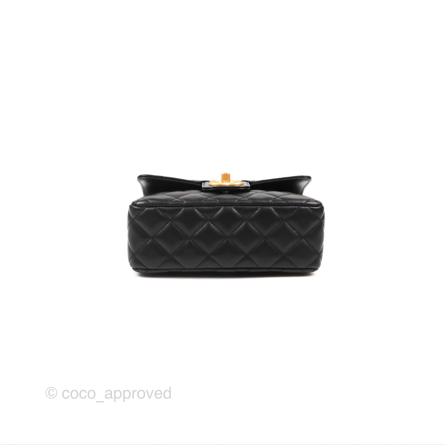 Chanel Flap Bag with Logo Enamel Chain Black Lambskin 22B