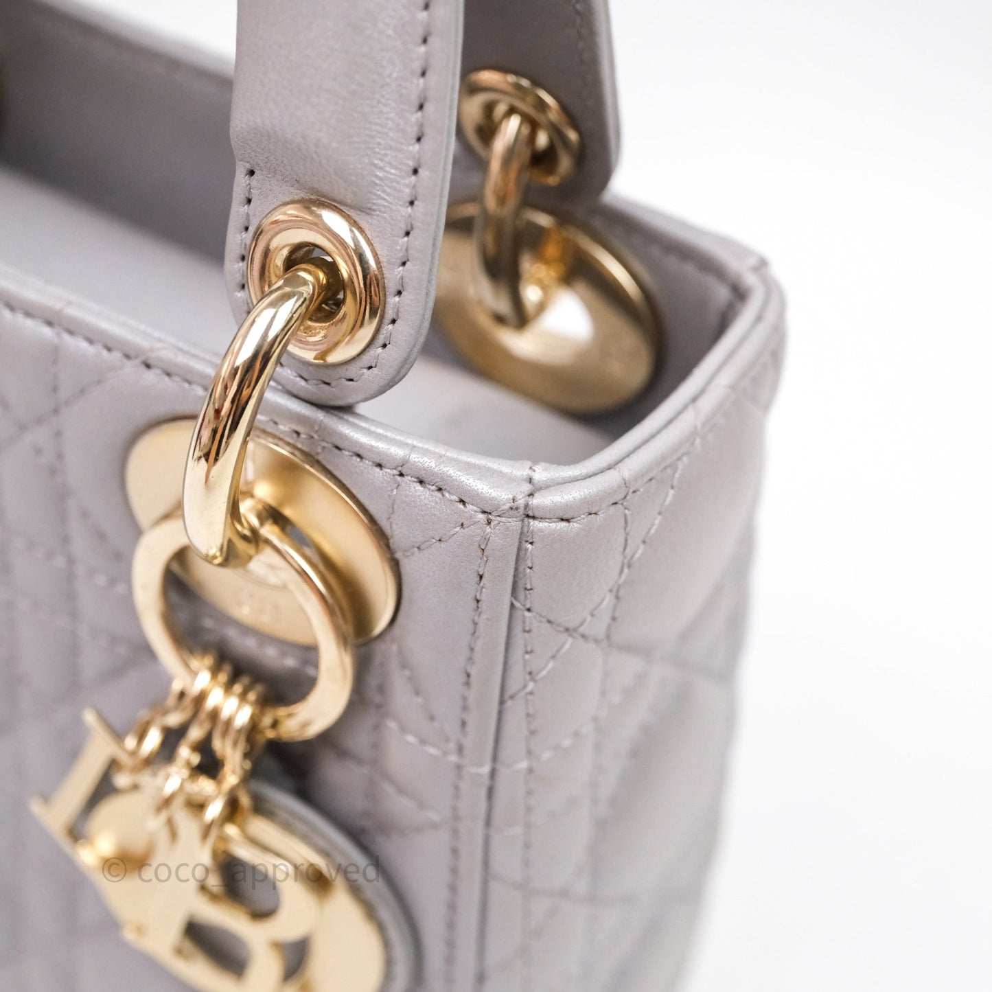 Christian Dior Mini Lady Dior Iridescent Grey Lambskin Cannage Gold Hardware