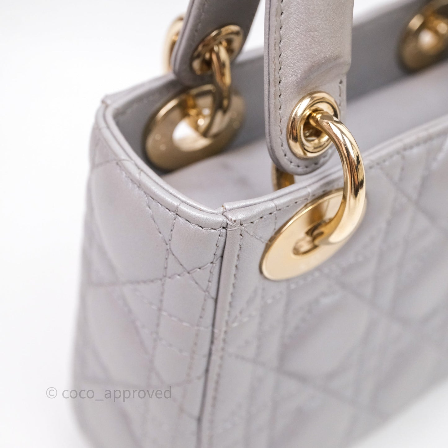 Christian Dior Mini Lady Dior Iridescent Grey Lambskin Cannage Gold Hardware