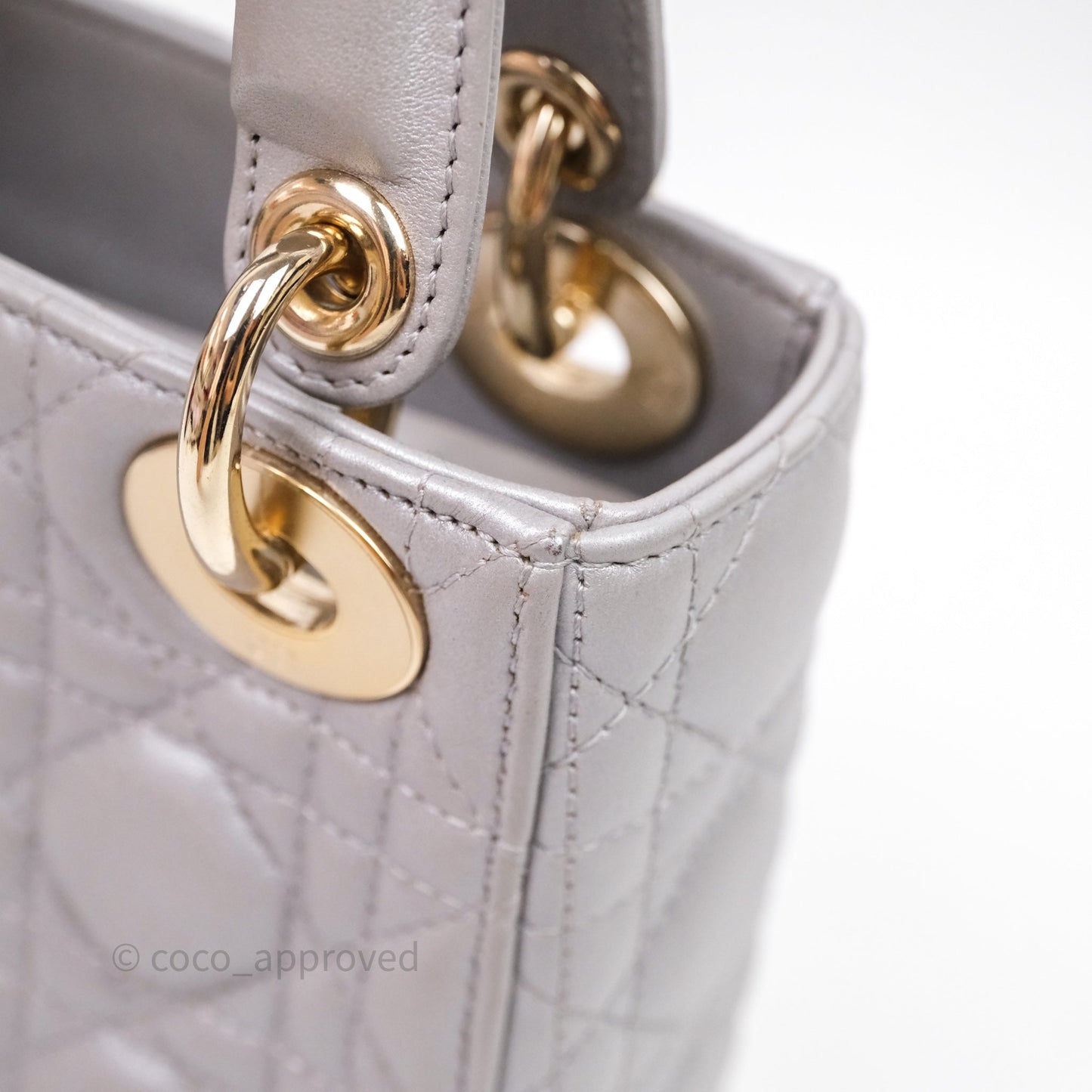 Christian Dior Mini Lady Dior Iridescent Grey Lambskin Cannage Gold Hardware