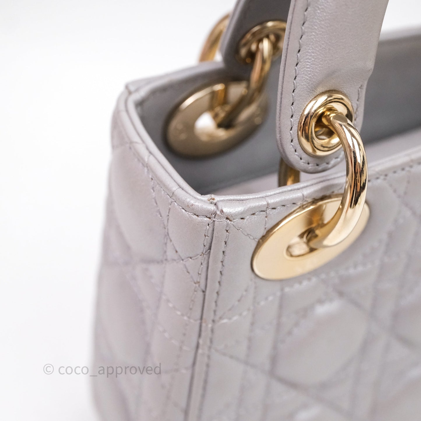 Christian Dior Mini Lady Dior Iridescent Grey Lambskin Cannage Gold Hardware