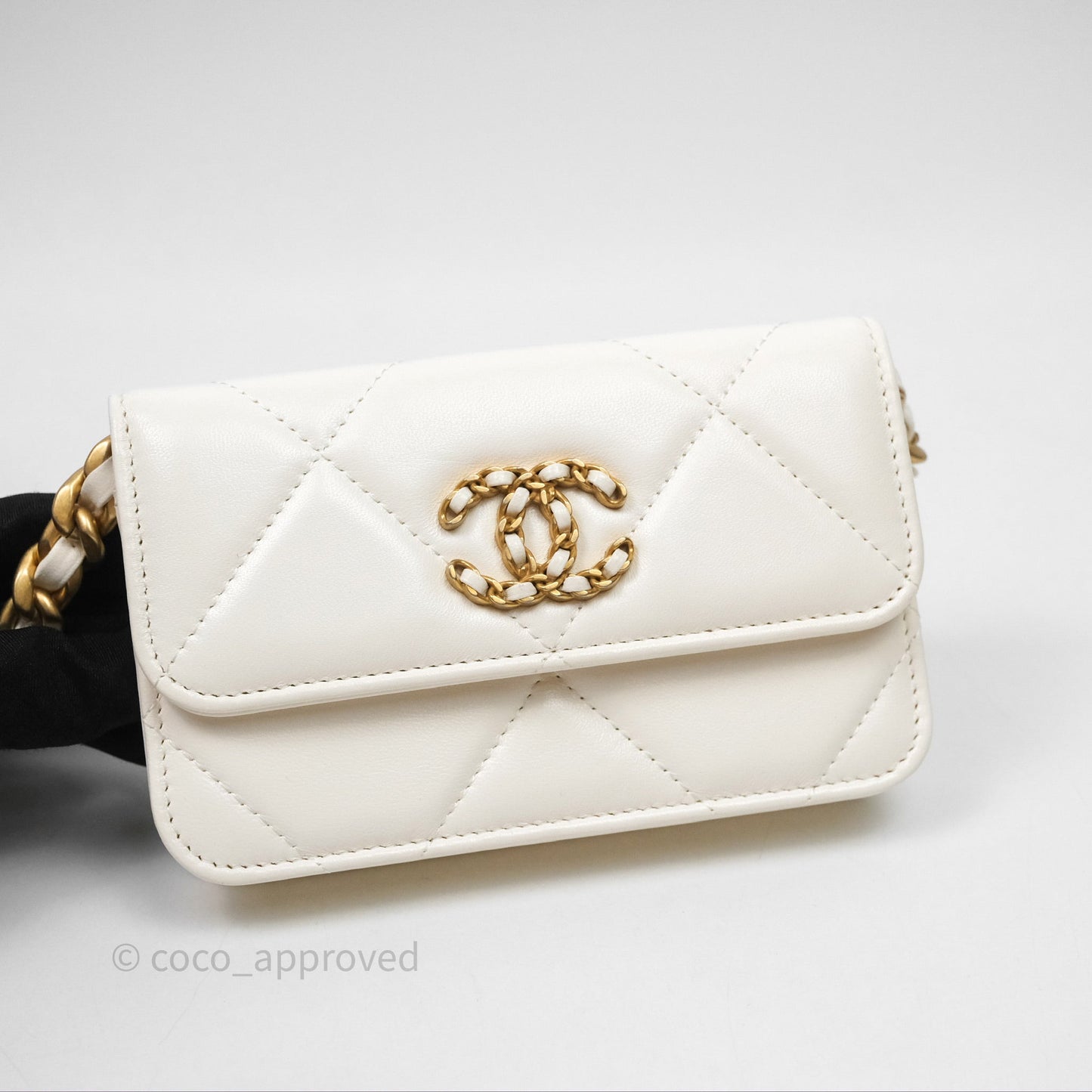 Chanel 19 Clutch With Chain Ivory White Lambskin Mixed Hardware