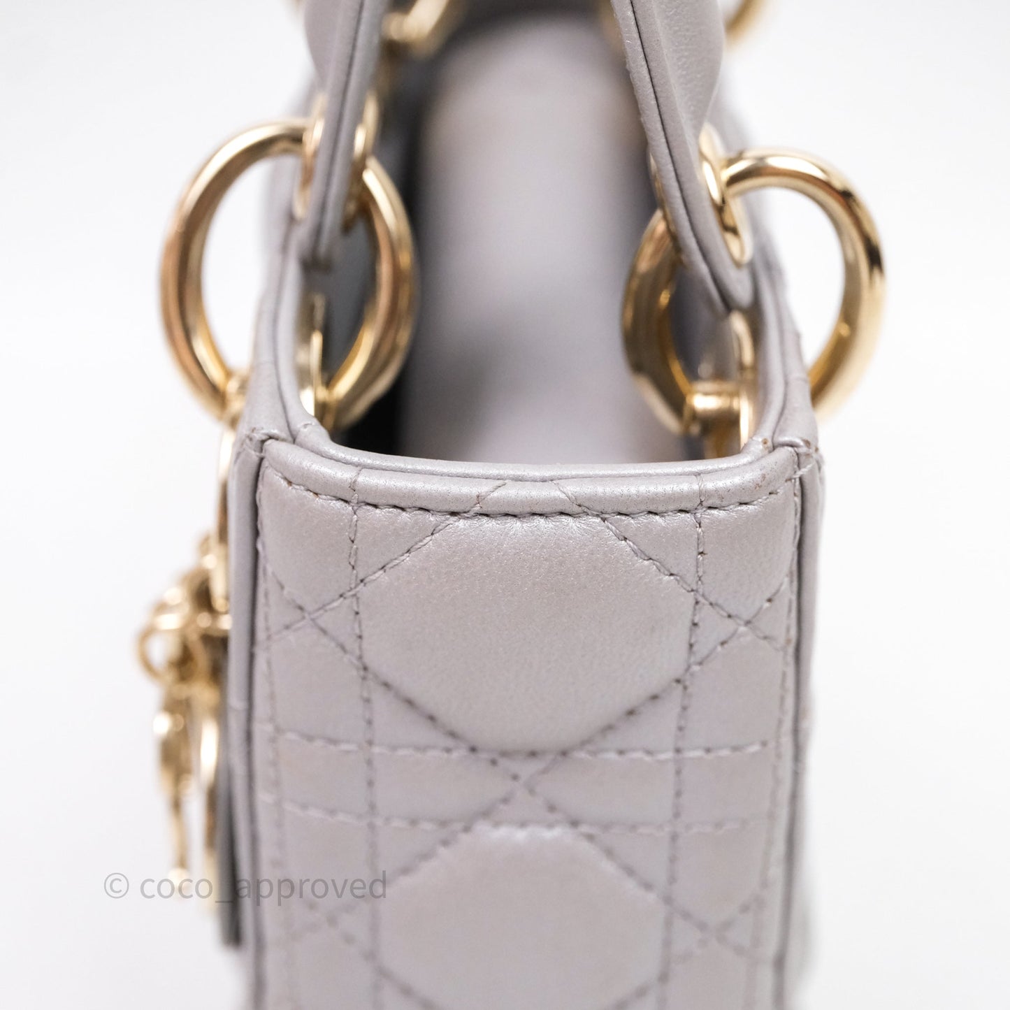 Christian Dior Mini Lady Dior Iridescent Grey Lambskin Cannage Gold Hardware