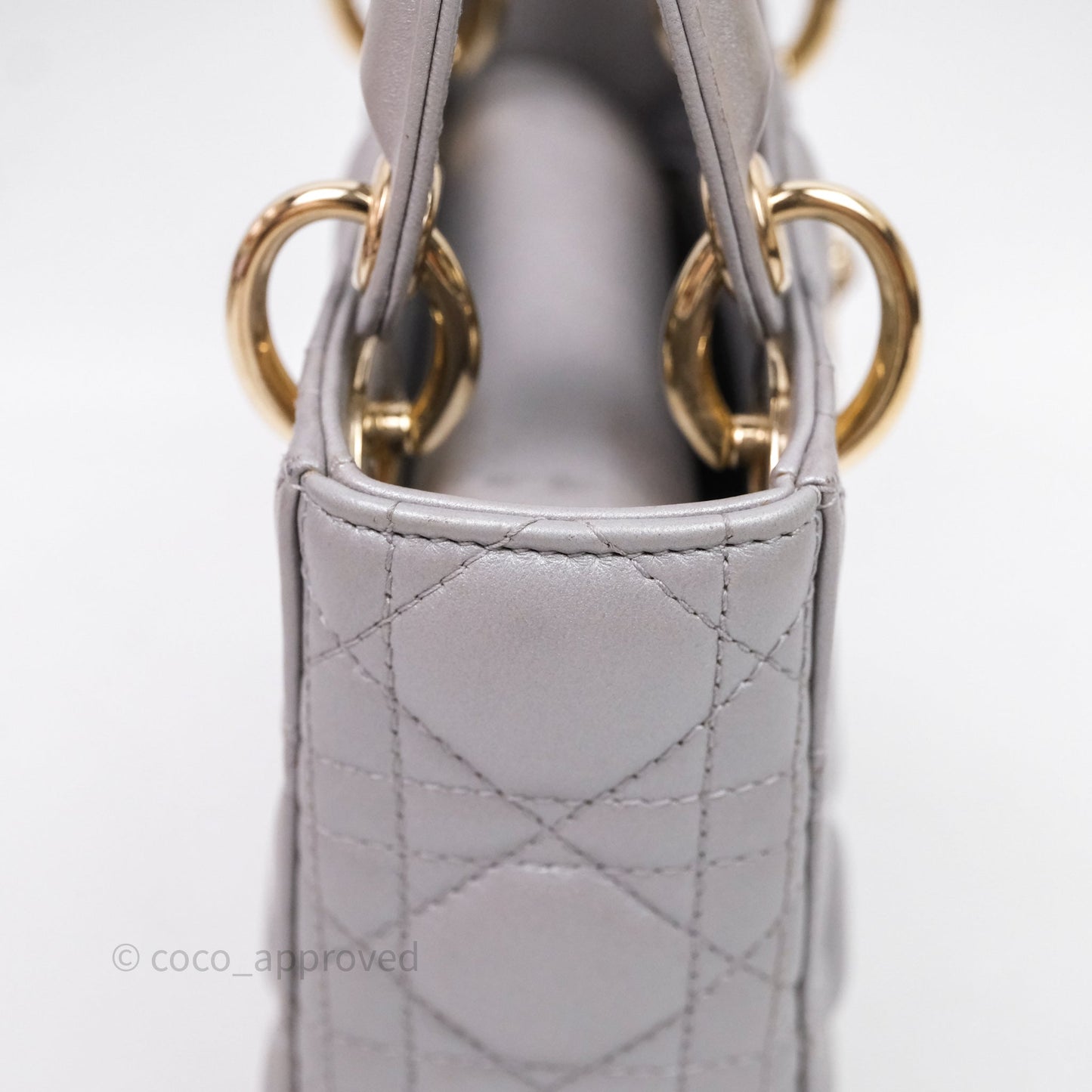 Christian Dior Mini Lady Dior Iridescent Grey Lambskin Cannage Gold Hardware