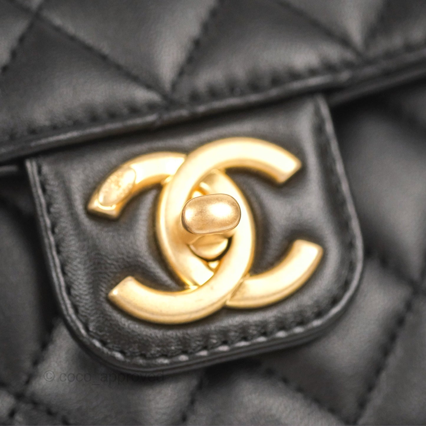 Chanel Flap Bag with Logo Enamel Chain Black Lambskin 22B