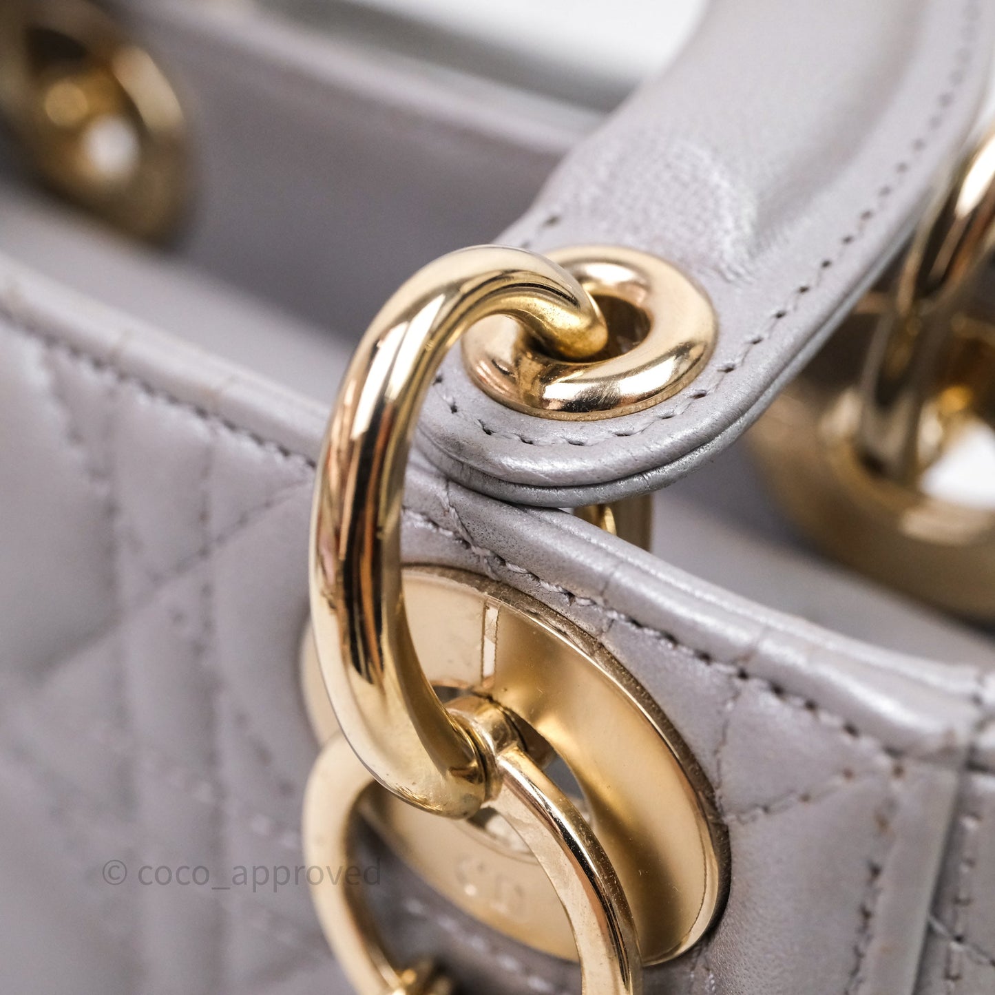 Christian Dior Mini Lady Dior Iridescent Grey Lambskin Cannage Gold Hardware