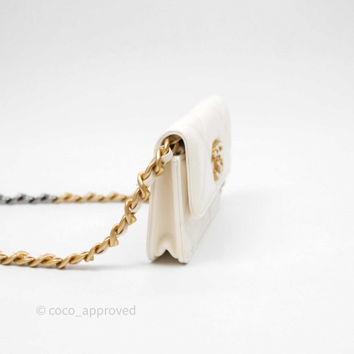 Chanel 19 Clutch With Chain Ivory White Lambskin Mixed Hardware