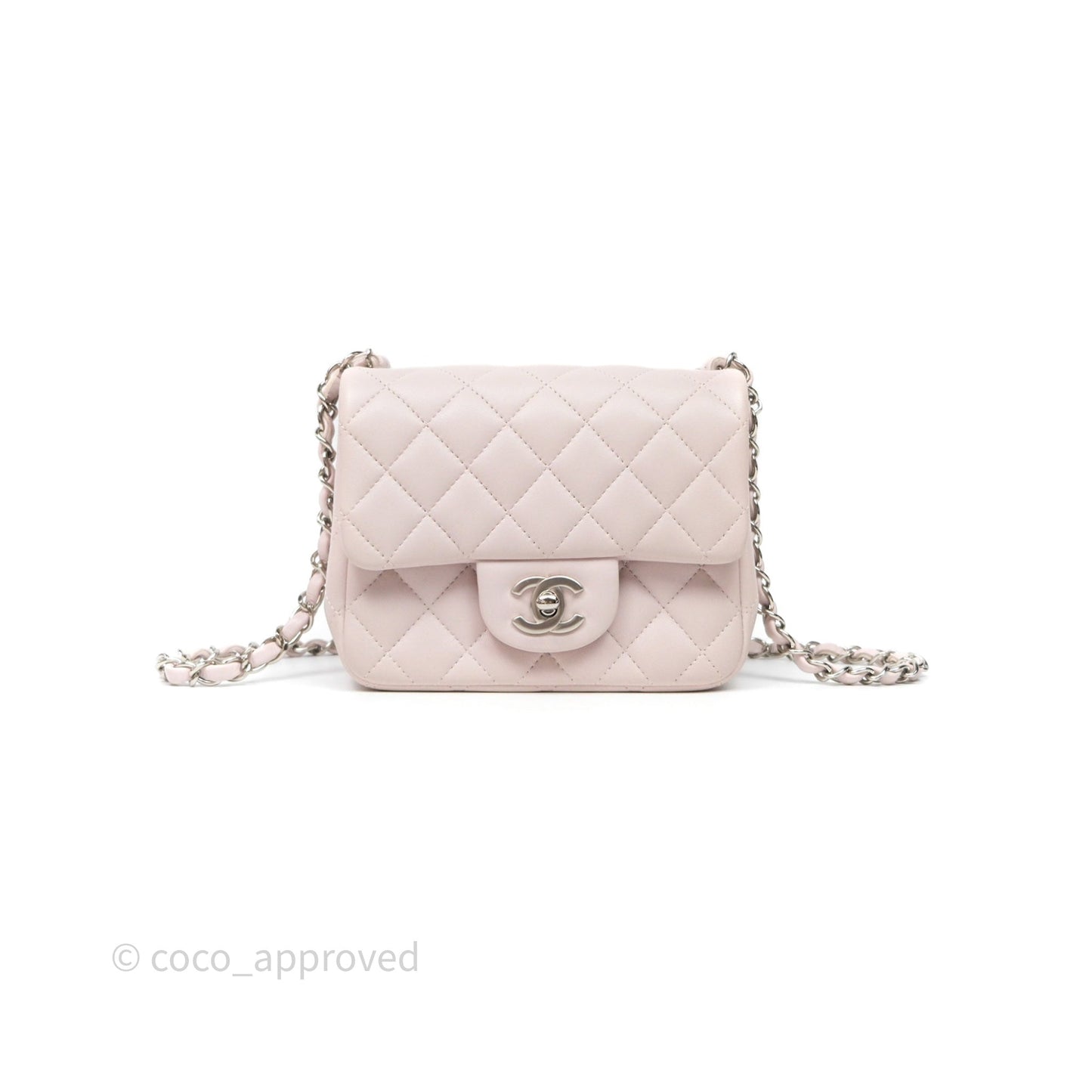 Chanel Mini Square Flap Quilted Lilac Lambskin Silver Hardware