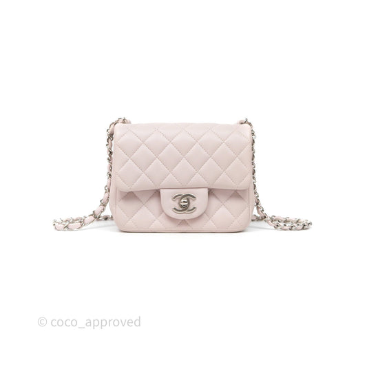 Chanel Mini Square Flap Quilted Lilac Lambskin Silver Hardware