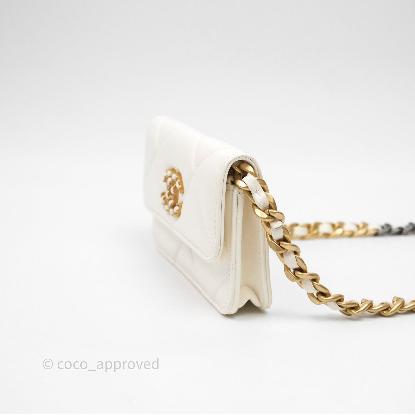 Chanel 19 Clutch With Chain Ivory White Lambskin Mixed Hardware