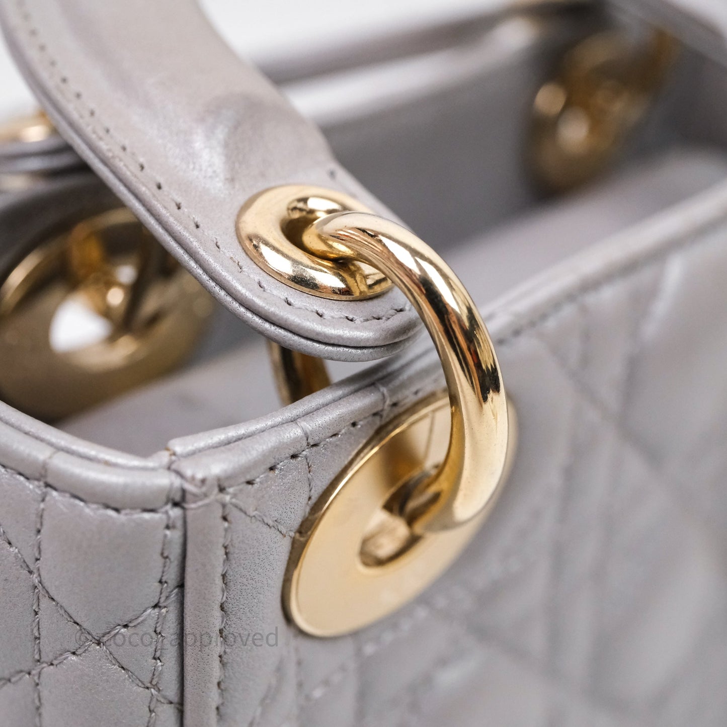 Christian Dior Mini Lady Dior Iridescent Grey Lambskin Cannage Gold Hardware