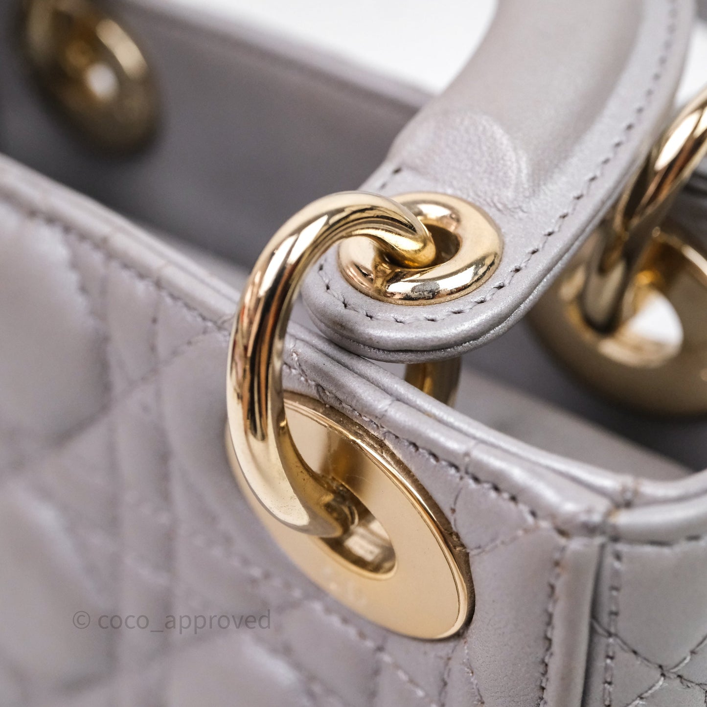 Christian Dior Mini Lady Dior Iridescent Grey Lambskin Cannage Gold Hardware