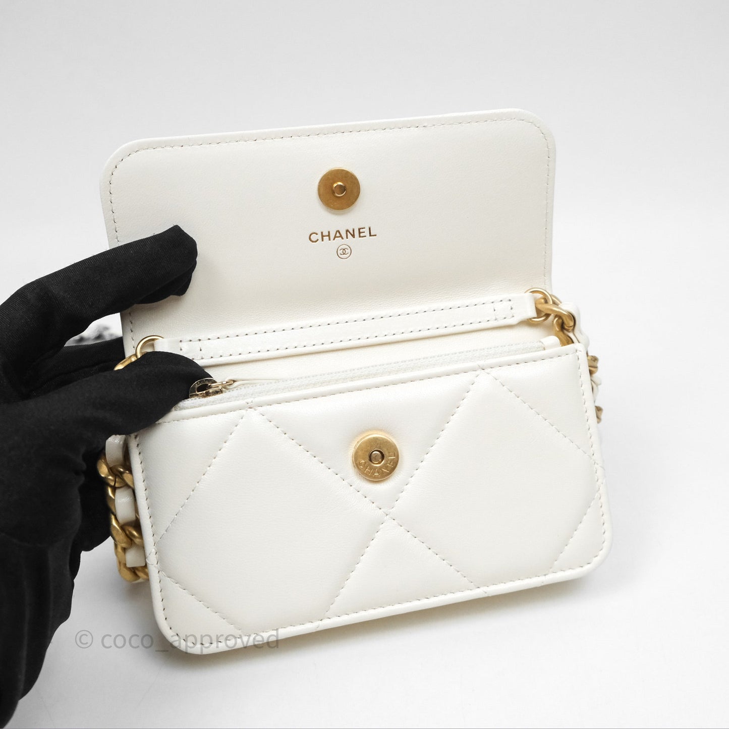 Chanel 19 Clutch With Chain Ivory White Lambskin Mixed Hardware