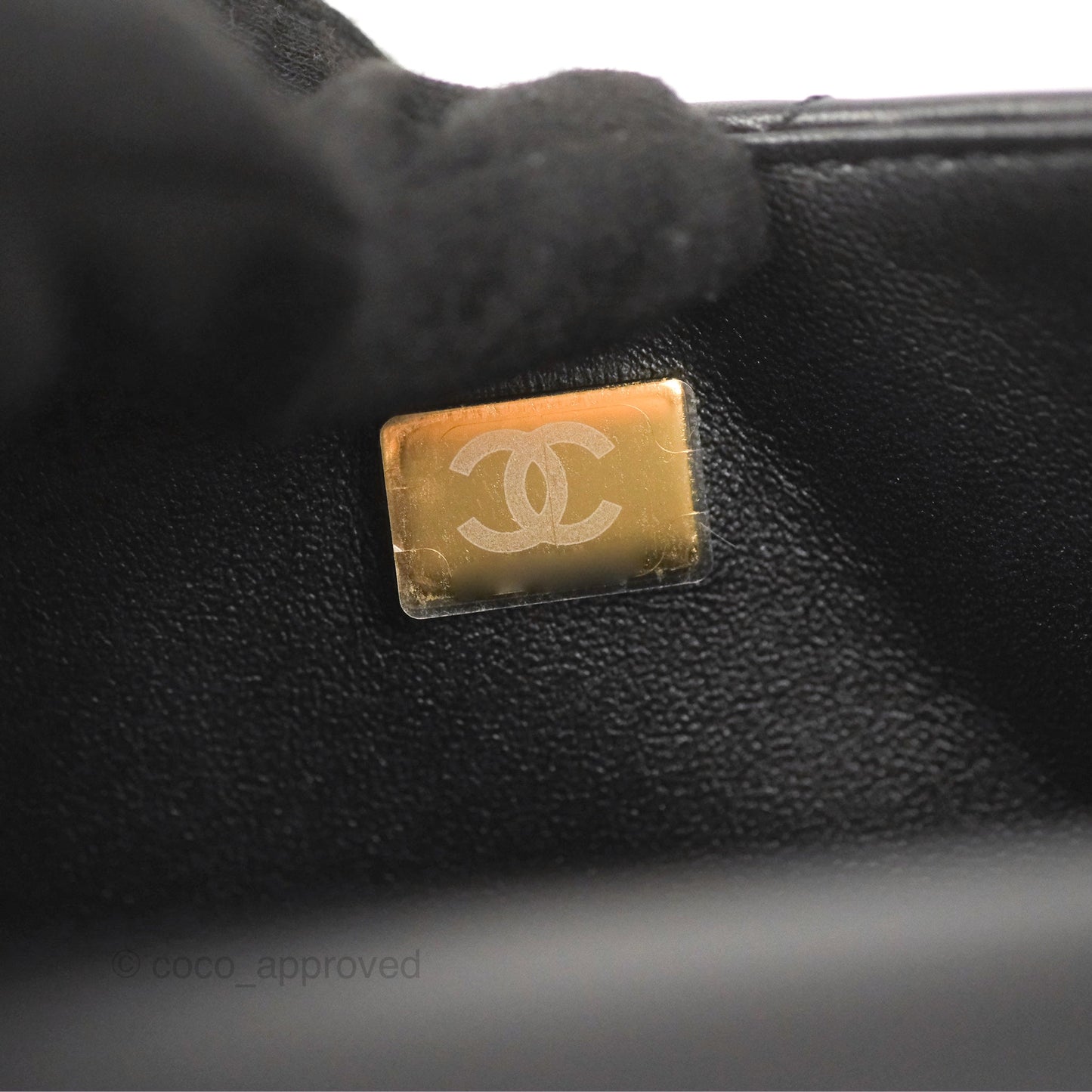Chanel Flap Bag with Logo Enamel Chain Black Lambskin 22B
