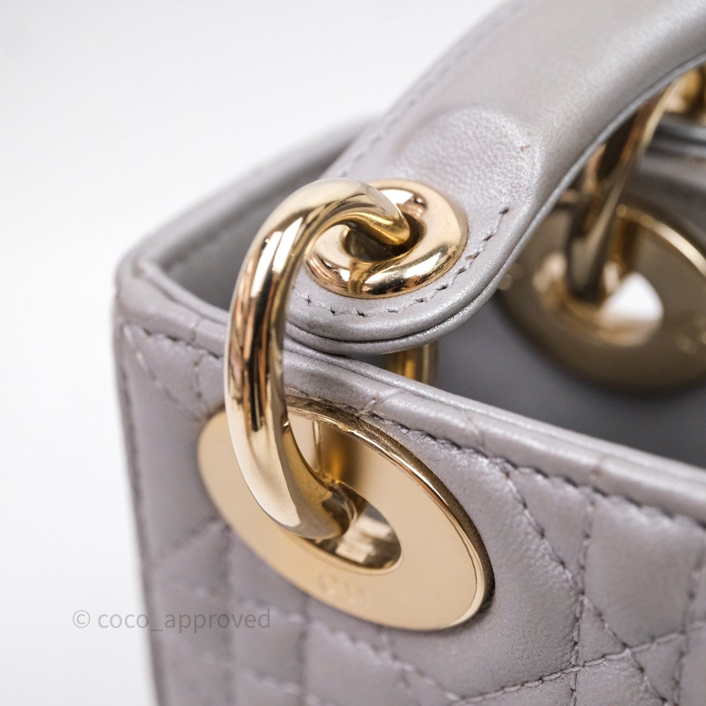 Christian Dior Mini Lady Dior Iridescent Grey Lambskin Cannage Gold Hardware