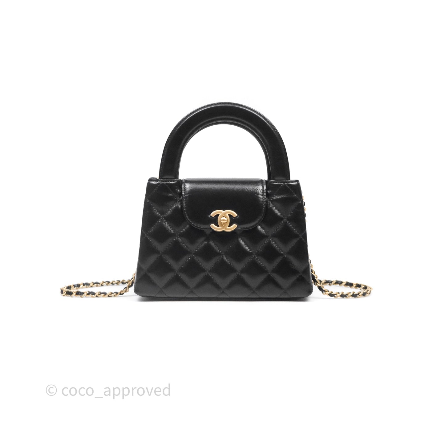 Chanel Kelly Bag Quilted Black Shiny Crumpled Calfskin Aged Gold Hardware