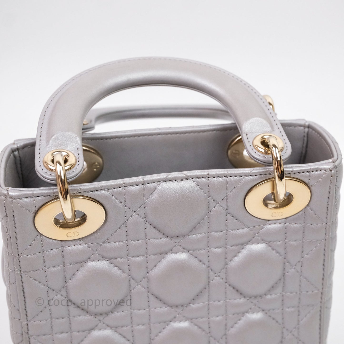 Christian Dior Mini Lady Dior Iridescent Grey Lambskin Cannage Gold Hardware