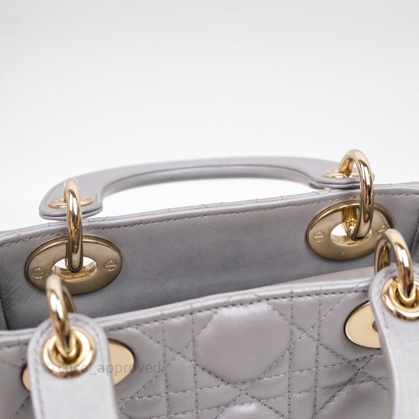 Christian Dior Mini Lady Dior Iridescent Grey Lambskin Cannage Gold Hardware