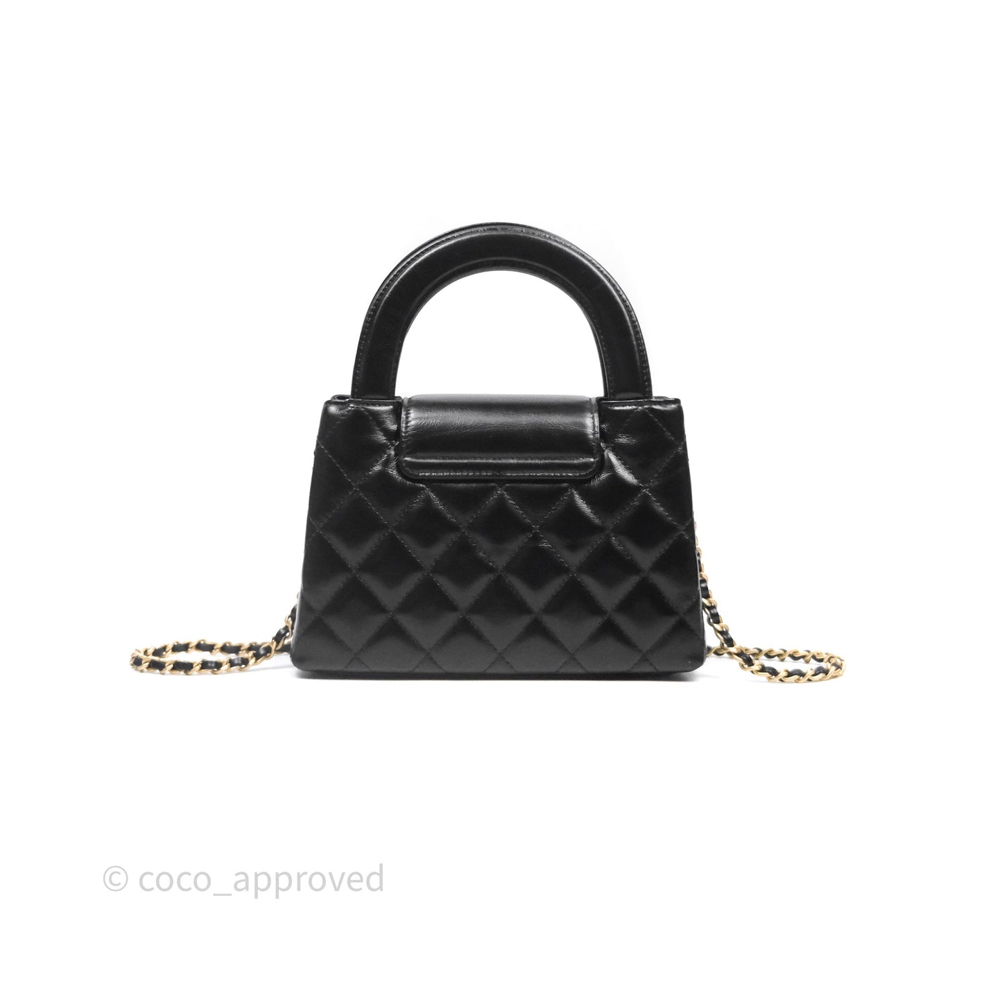 Chanel Kelly Bag Quilted Black Shiny Crumpled Calfskin Aged Gold Hardware