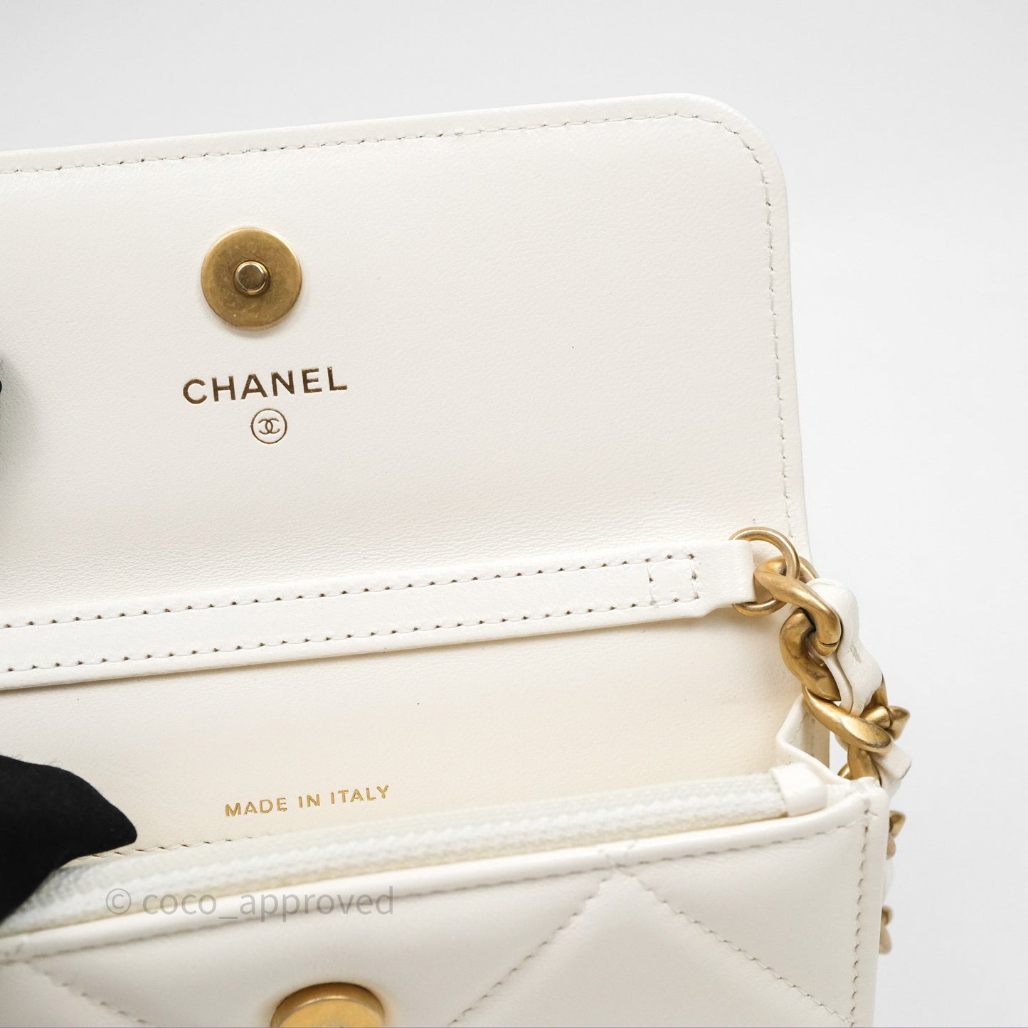 Chanel 19 Clutch With Chain Ivory White Lambskin Mixed Hardware