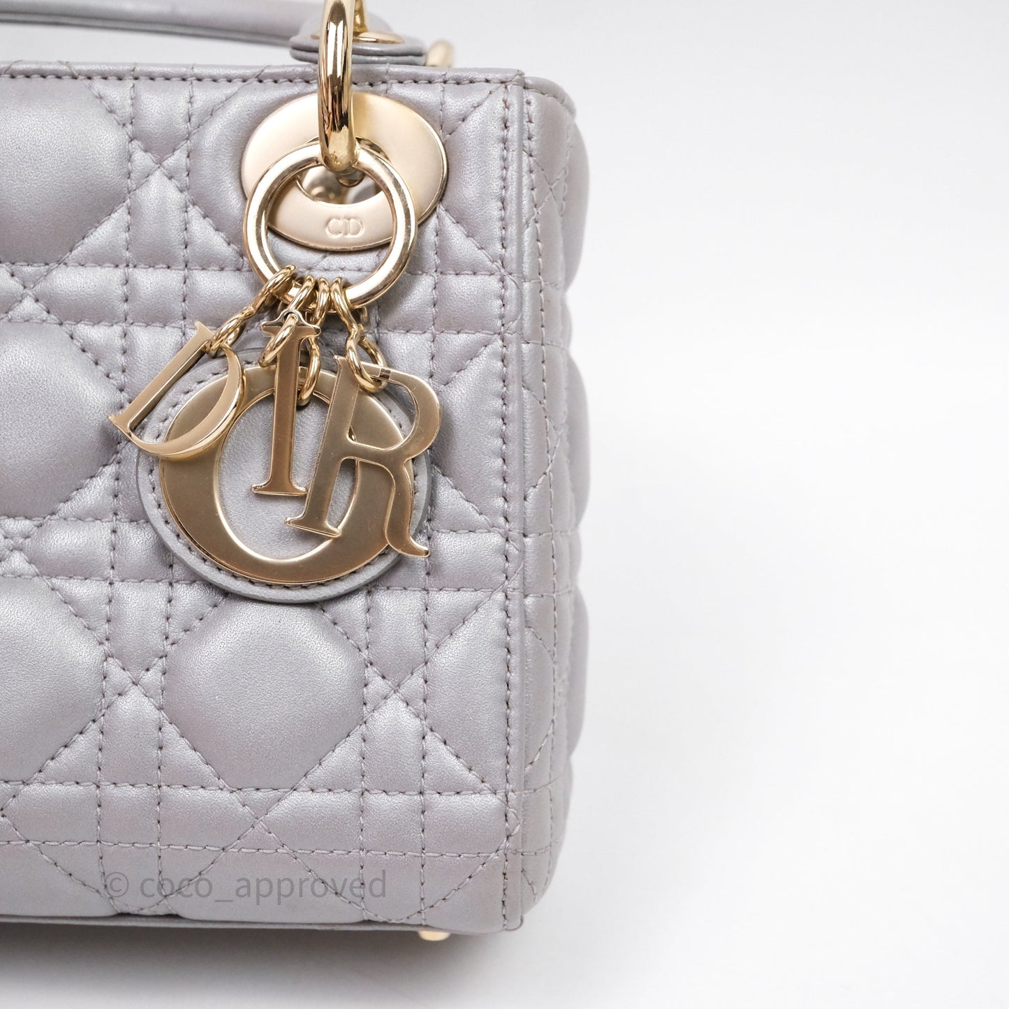 Christian Dior Mini Lady Dior Iridescent Grey Lambskin Cannage Gold Hardware