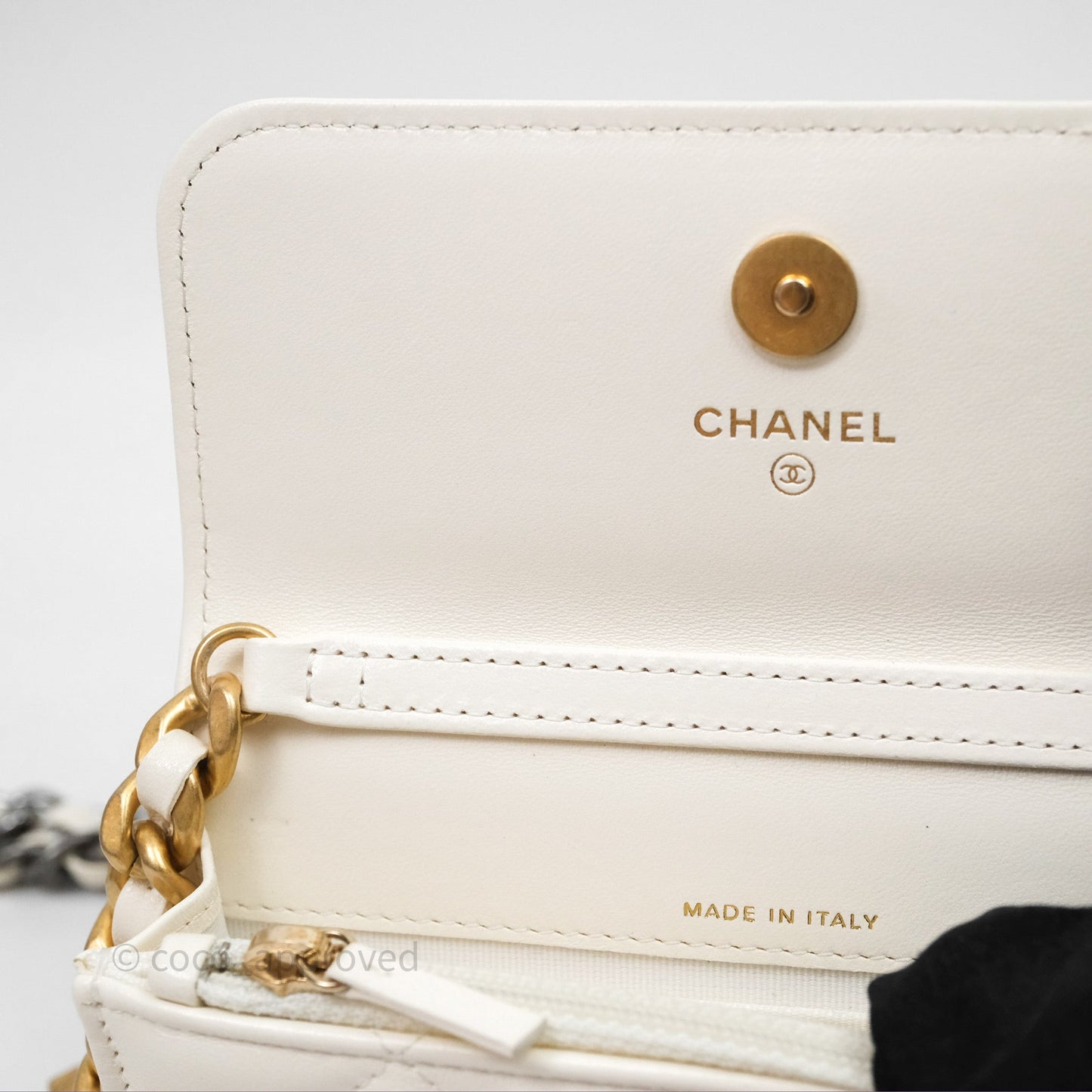 Chanel 19 Clutch With Chain Ivory White Lambskin Mixed Hardware