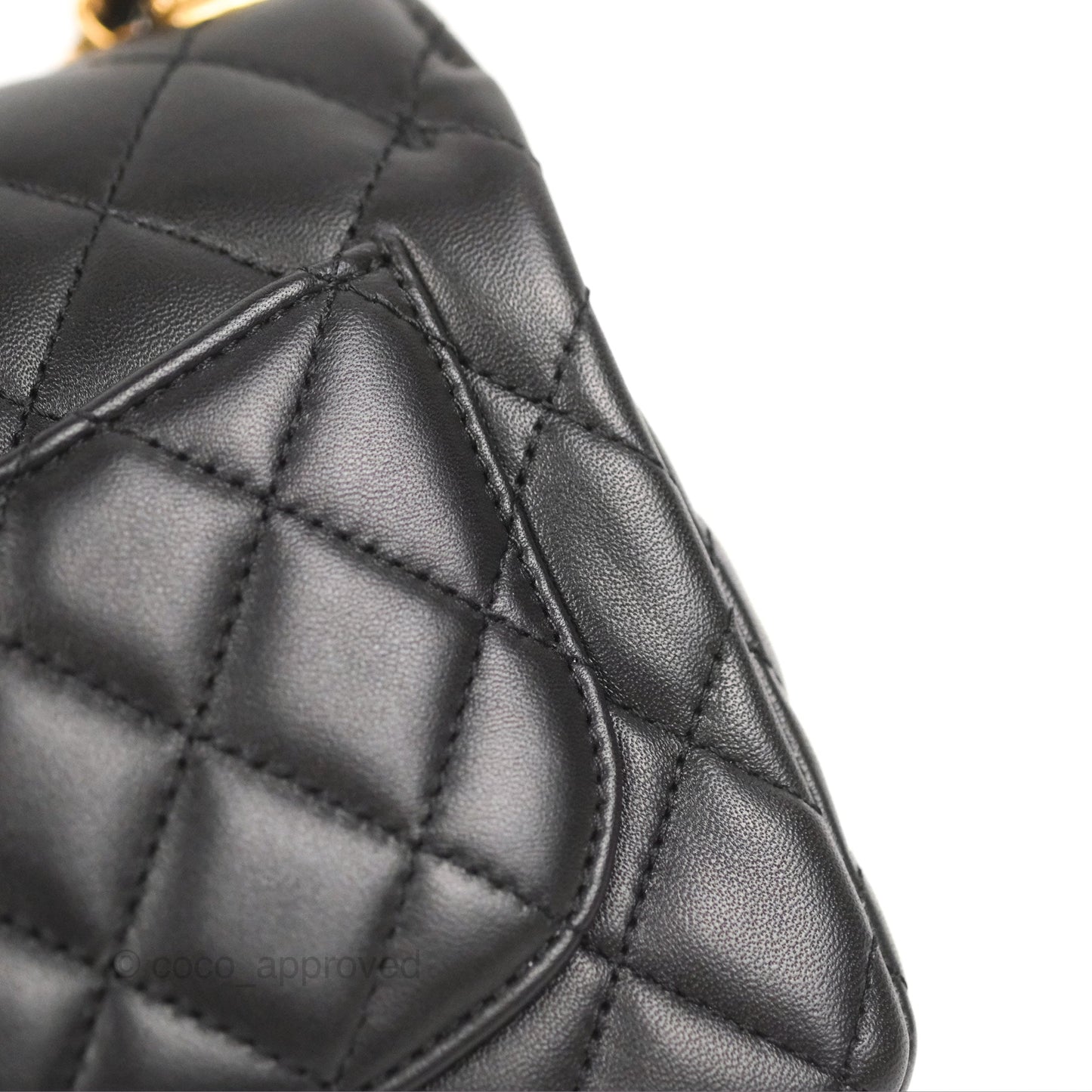 Chanel Flap Bag with Logo Enamel Chain Black Lambskin 22B