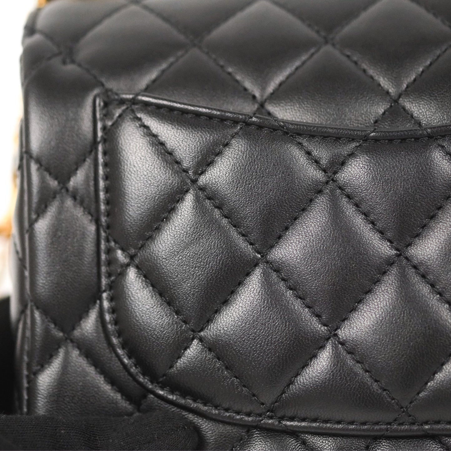 Chanel Flap Bag with Logo Enamel Chain Black Lambskin 22B