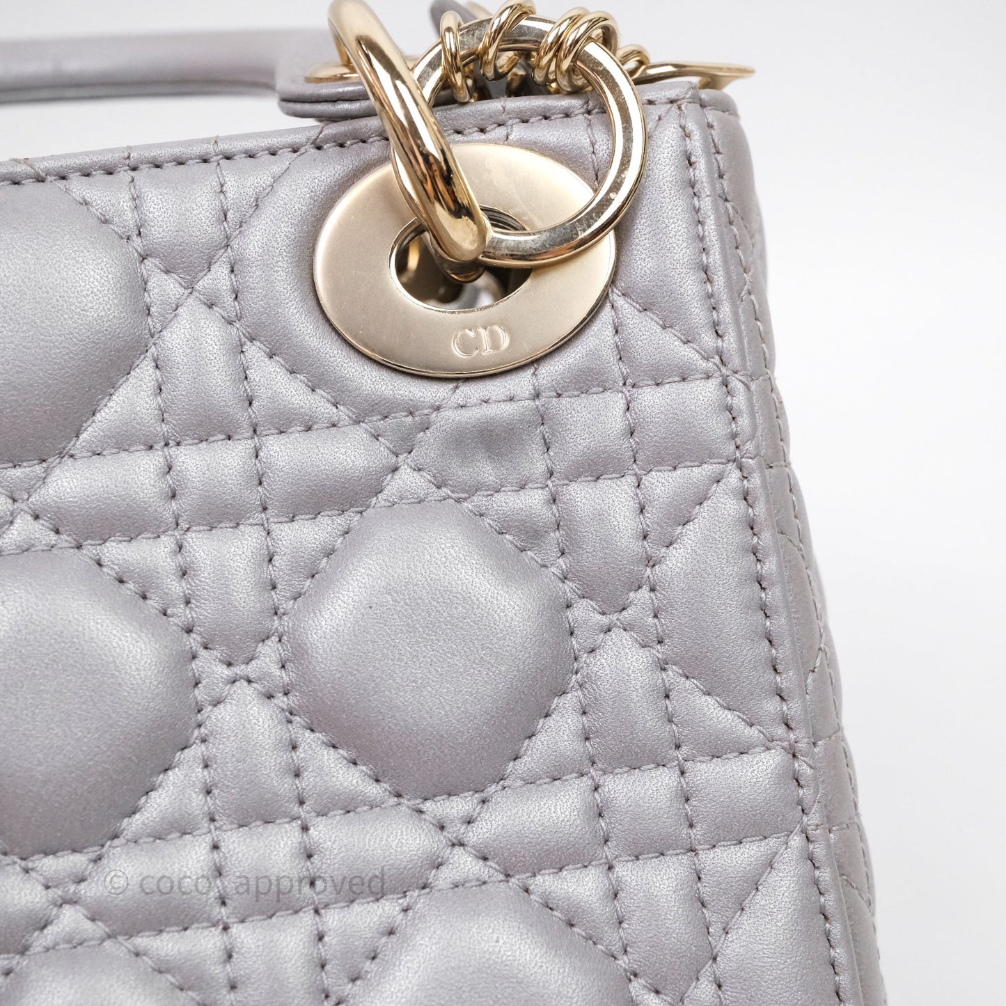 Christian Dior Mini Lady Dior Iridescent Grey Lambskin Cannage Gold Hardware