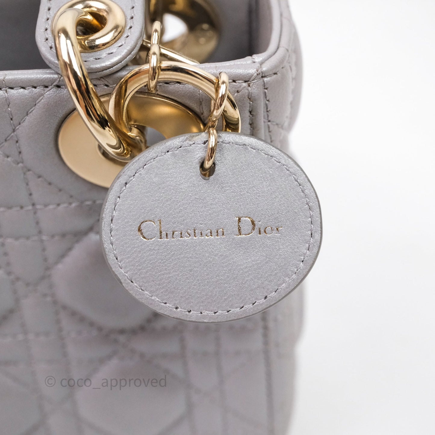 Christian Dior Mini Lady Dior Iridescent Grey Lambskin Cannage Gold Hardware