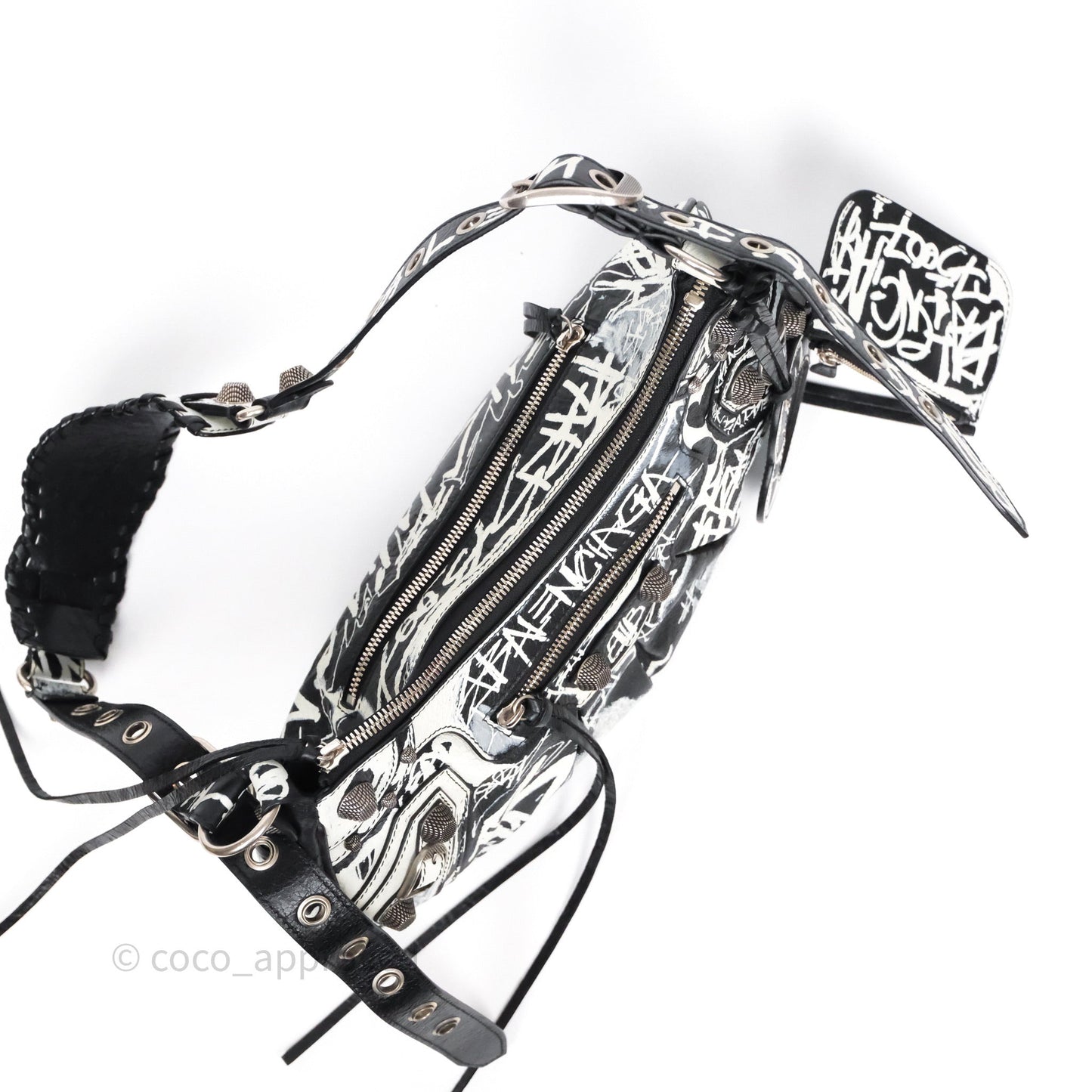 Balenciaga Small Agneau Arena Graffiti Le Cagole Shoulder Bag Black/ White
