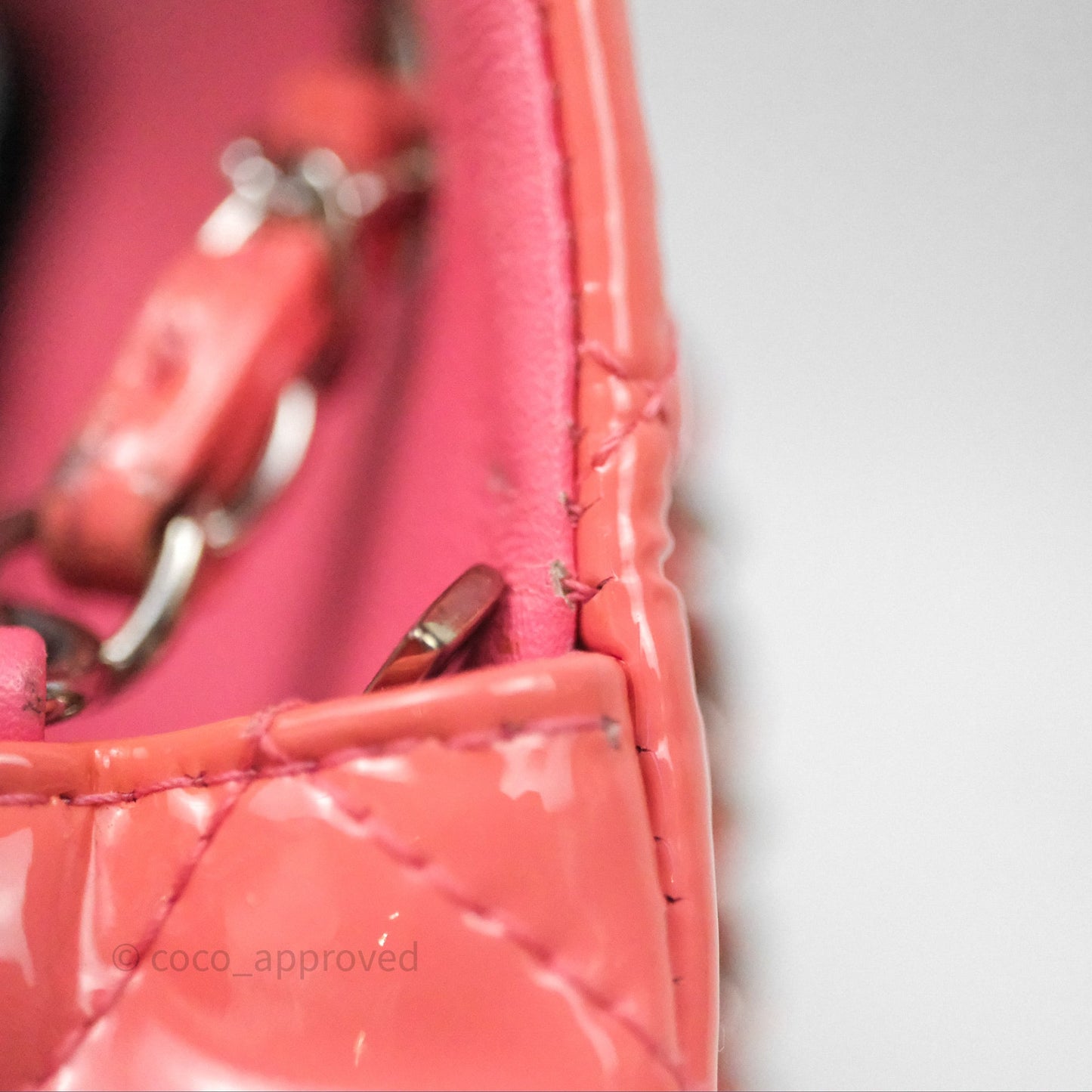 Chanel Quilted Mini Rectangular Pink Patent Silver Hardware