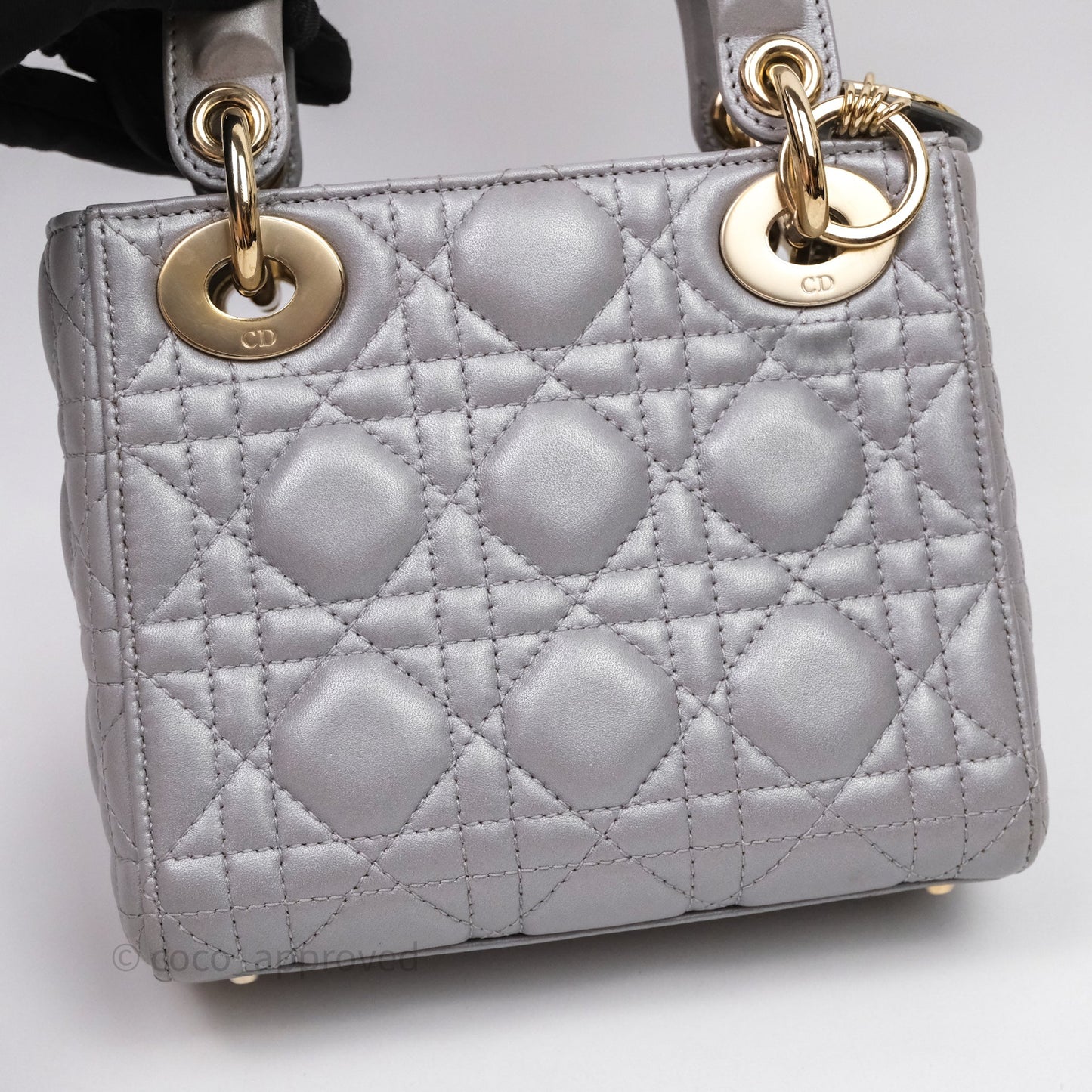 Christian Dior Mini Lady Dior Iridescent Grey Lambskin Cannage Gold Hardware